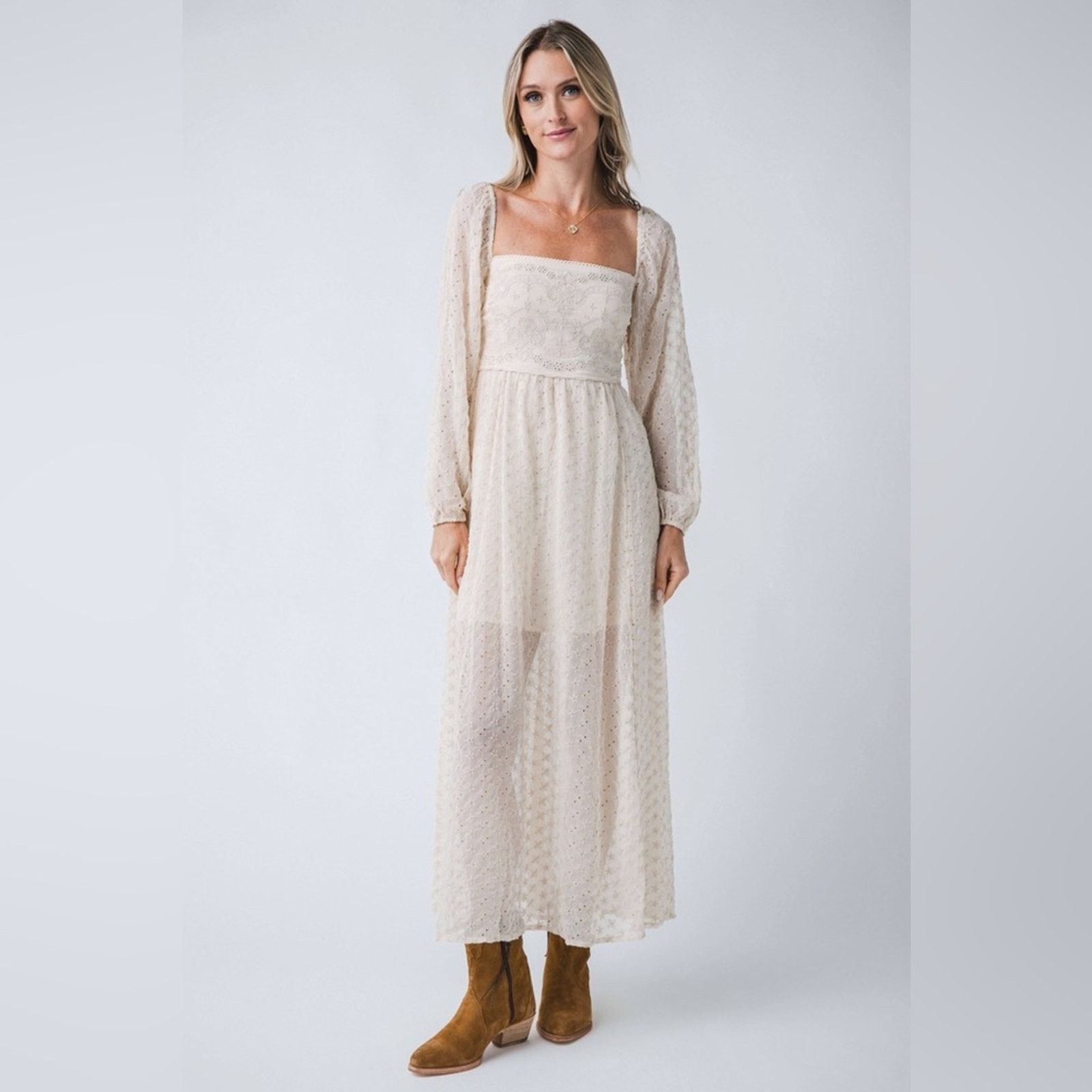 white long sleeve dress near me Jessalynn Cut-Out Long Sleeve Maxi Dress White