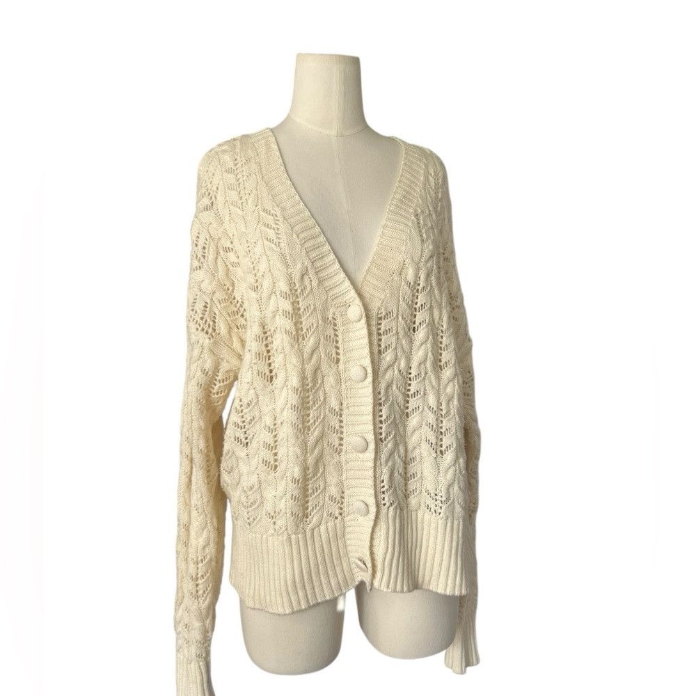 Rachel Zoe Rachel Zoe Women's Cardigan Sweater Beige Button-Up Long Sl Size L / US 10 / IT 46 - 1 Thumbnail