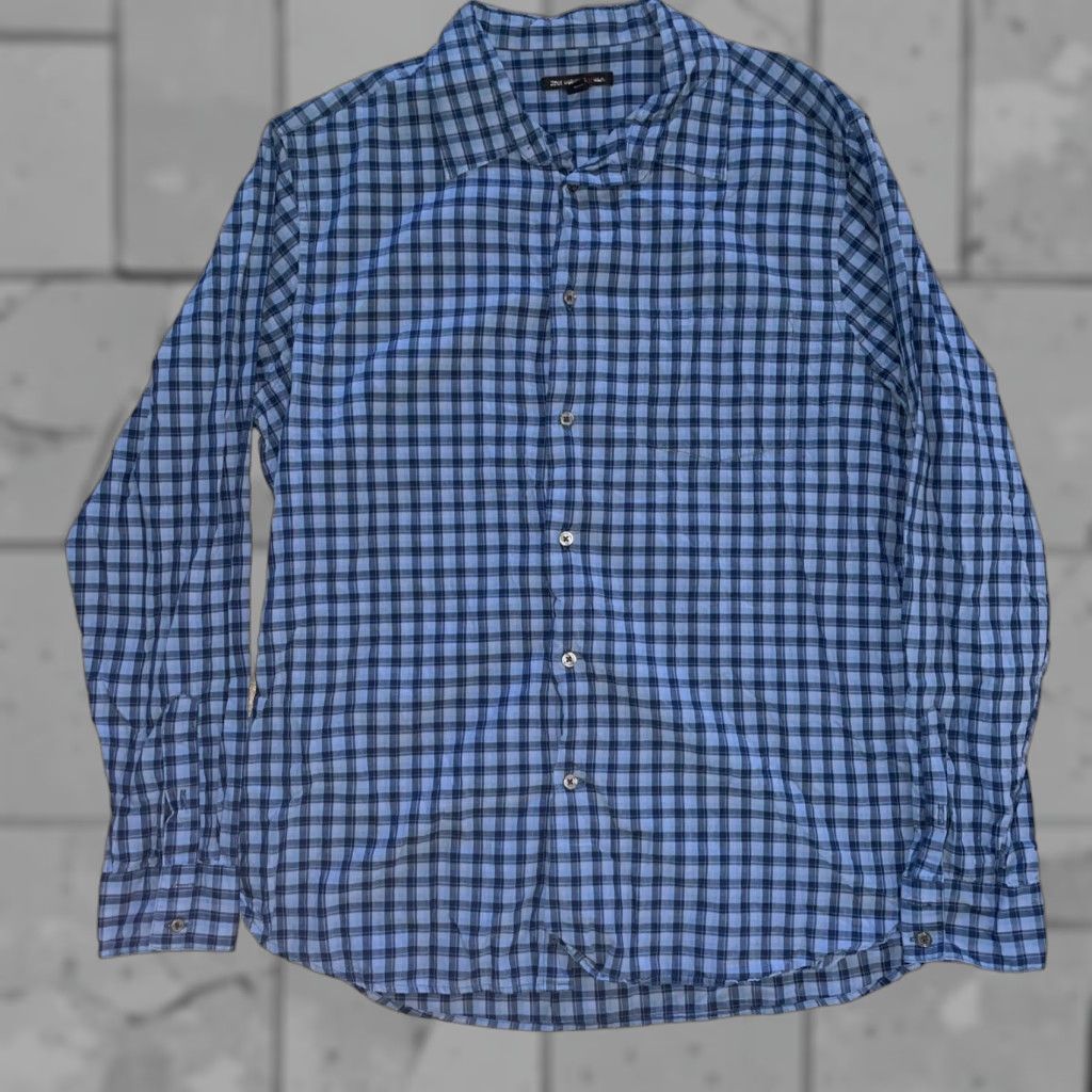 John Varvatos John Varvatos USA Blue Plaid Button Shirt Mens XL Size US XL / EU 56 / 4 - 1 Thumbnail