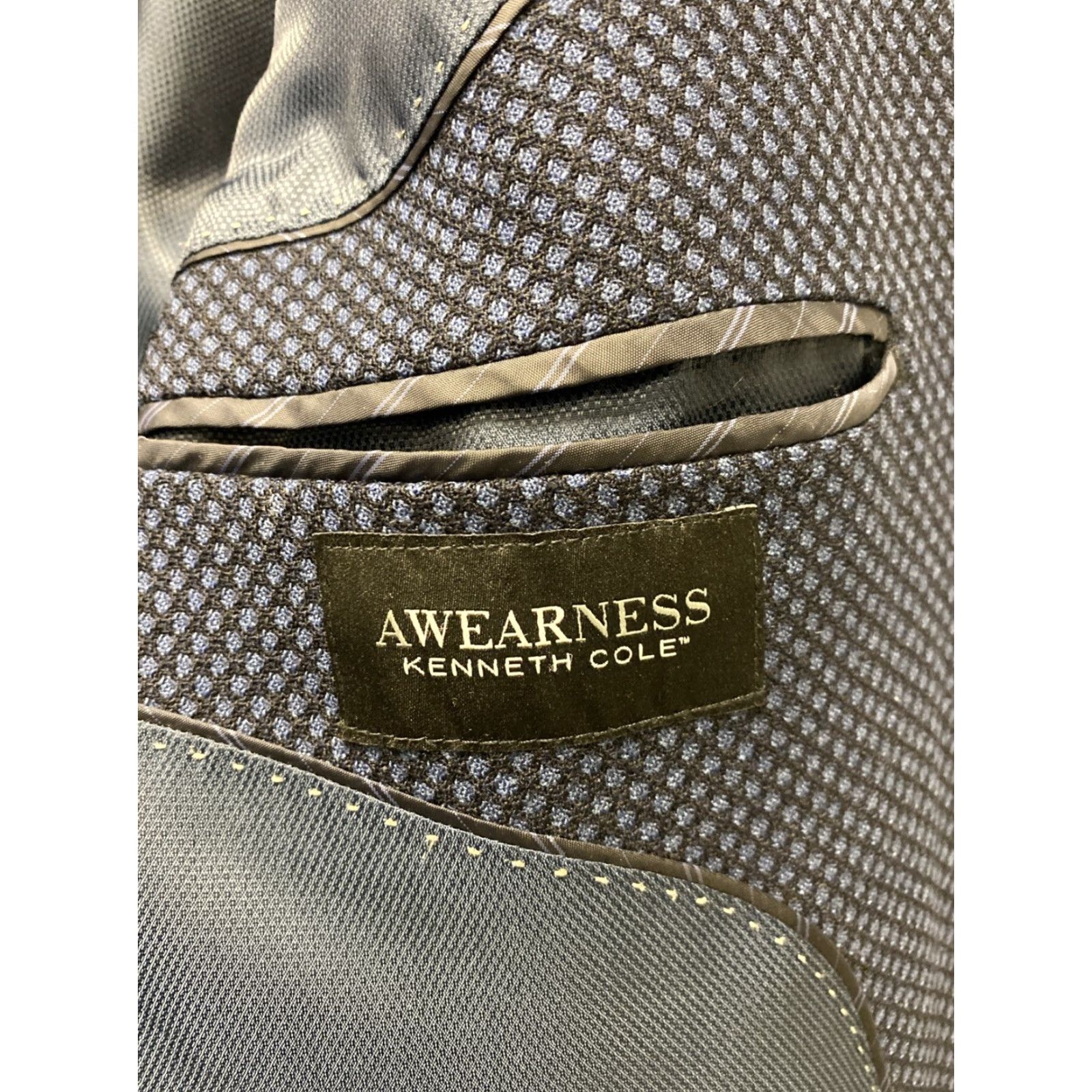 Kenneth Cole Kenneth Cole Reaction Sport Blazer Jacket Navy Casual 44 L Blue Geometric Two-Button Notch Lapel Mens Jacket Size 44R - 6 Thumbnail