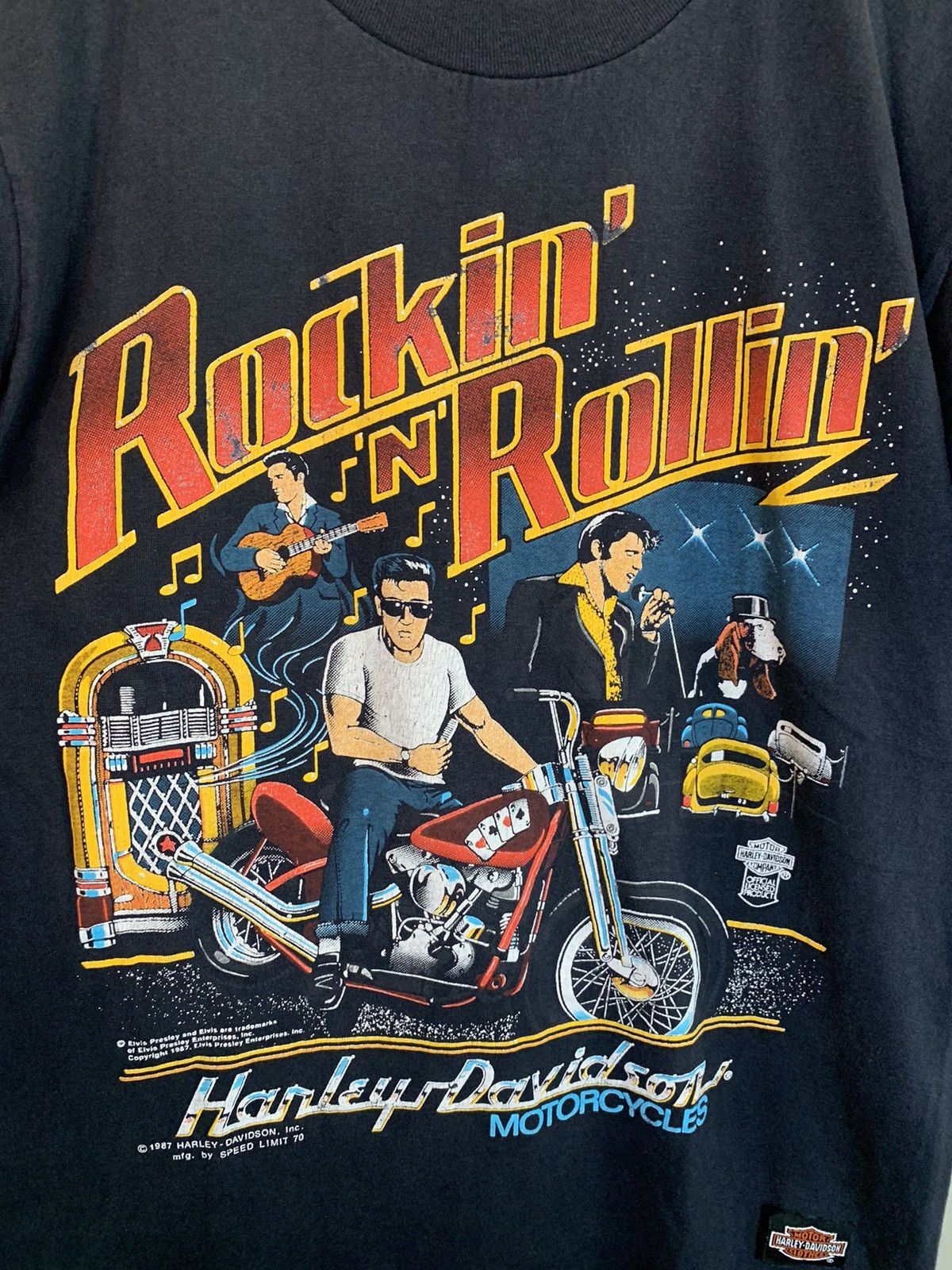 Band Tees × Harley Davidson × Vintage *RARE* Vintage 80s Harley Davidson Elvis Presley Biker Shirt Size US L / EU 52-54 / 3 - 2 Thumbnail