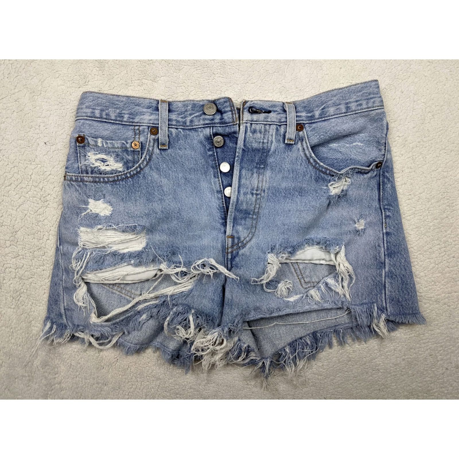 Levi's Levis 501 Button Fly Womens 26 Blue Denim Shorts Mid Rise Cut-Off Jeans Shorts Ladies Women Size 30" / US 8 / IT 44 - 2 Thumbnail