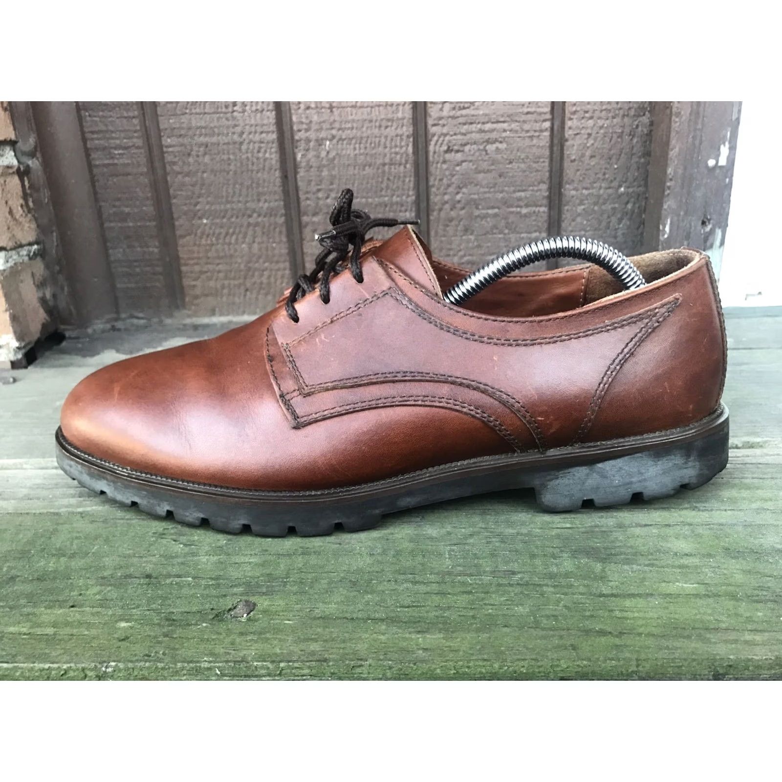 Vintage Bass Mens Brown Leather Oxfords Derby Lace-Up Waterproof Shoes, 10.5M, Oxford Dress Casual, Bass Brazil Mens Shoes Size US 11 / EU 44 - 7 Thumbnail