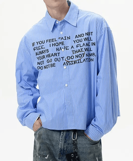 Japanese Brand × Vintage Retro fashion y2k letters striped button up shirt Size US M / EU 48-50 / 2 - 4 Thumbnail
