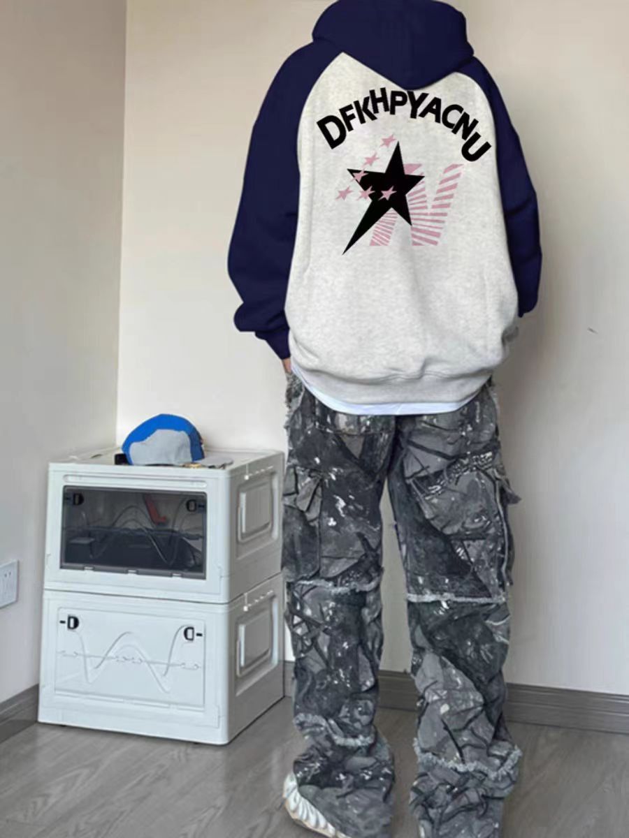 Designer × Japanese Brand Hip Hop Creative Print Loose Casual Hooded Sweatshirt Size US L / EU 52-54 / 3 - 1 Thumbnail