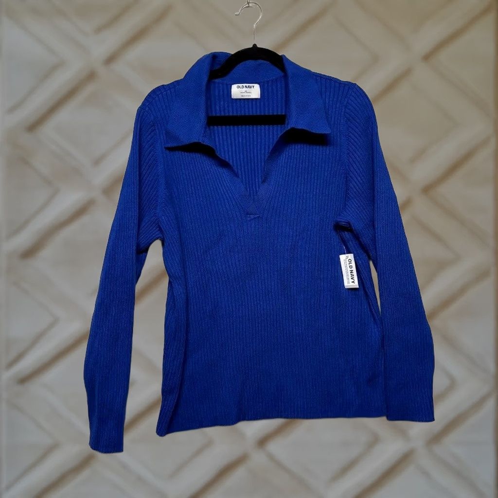 Old Navy VINTAGE Old Navy Ribbed Collared V Neck Long Sleeve Sweater Blue Black Plus Size 3X Size XXL / US 16-18 / IT 52-54 - 1 Thumbnail