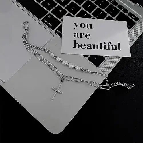 Jewelry × Vintage Vintage cross pearl bracelet Size ONE SIZE - 4 Thumbnail