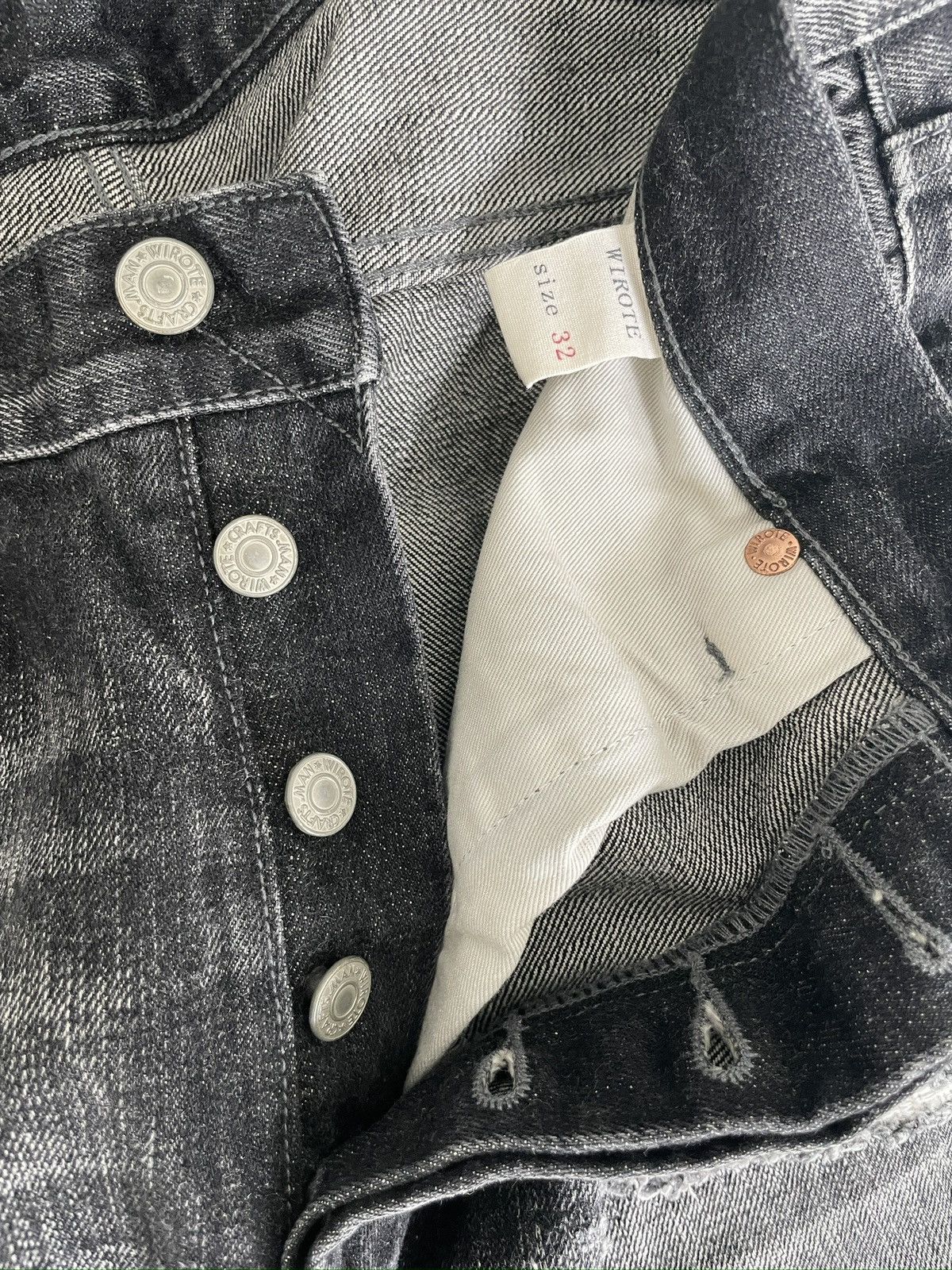 Japanese Brand × Vintage Wirote Distressed Selvedge Black Denim Jeans Size US 32 / EU 48 - 7 Thumbnail