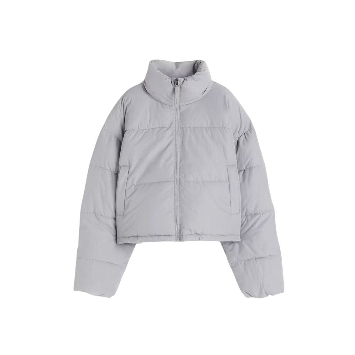 H&M H&M Light Gray Cropped Puffer Jacket With Stand-Up Collar Size XXS / US 00 / IT 34 - 1 Thumbnail