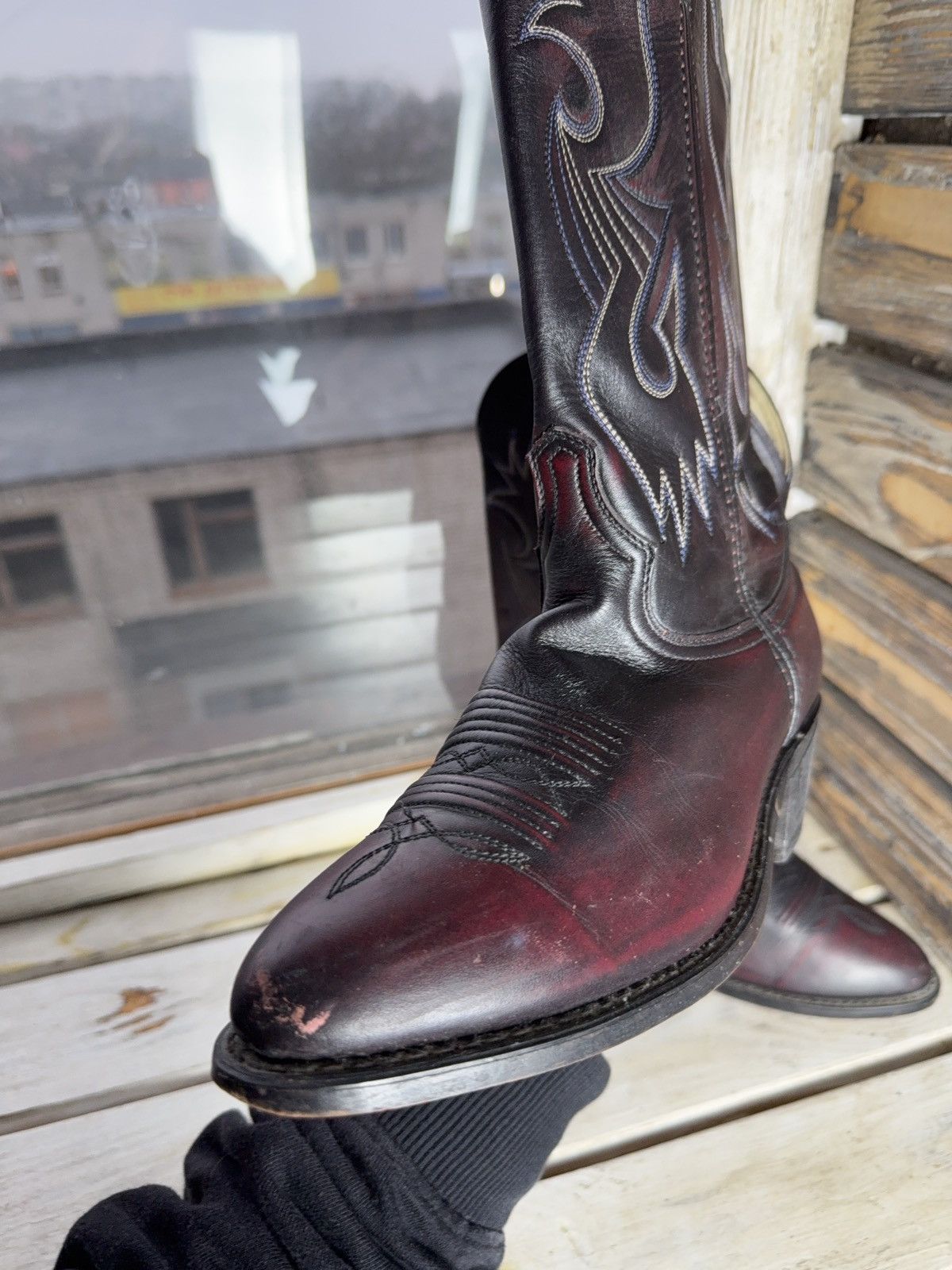 Vintage Retro Vintage Western Cowboy Leather Boots Burgundy Black Size US 8 / EU 41 - 17 Thumbnail