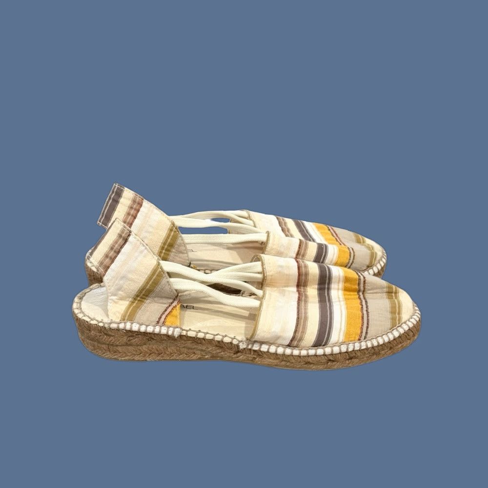 Eric Michael Beige Espadrille Sling Back Silk Striped Sandals Size 39 (US 8.5) Multicolor Women Estelle Style