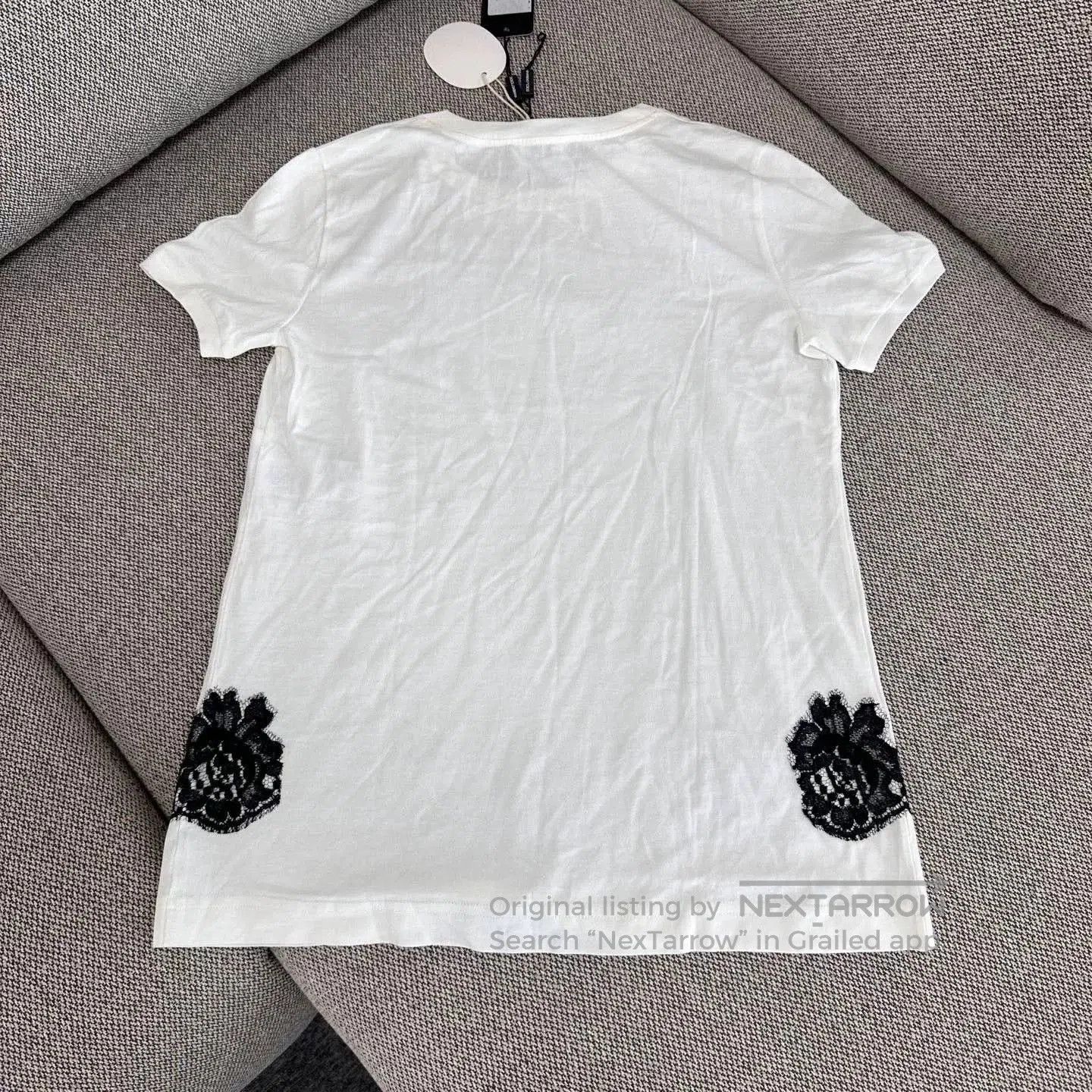 Dolce & Gabbana Dolce&Gabbana White Lace Trim Short Sleeve T-shirt. Size S / US 4 / IT 40 - 2 Thumbnail
