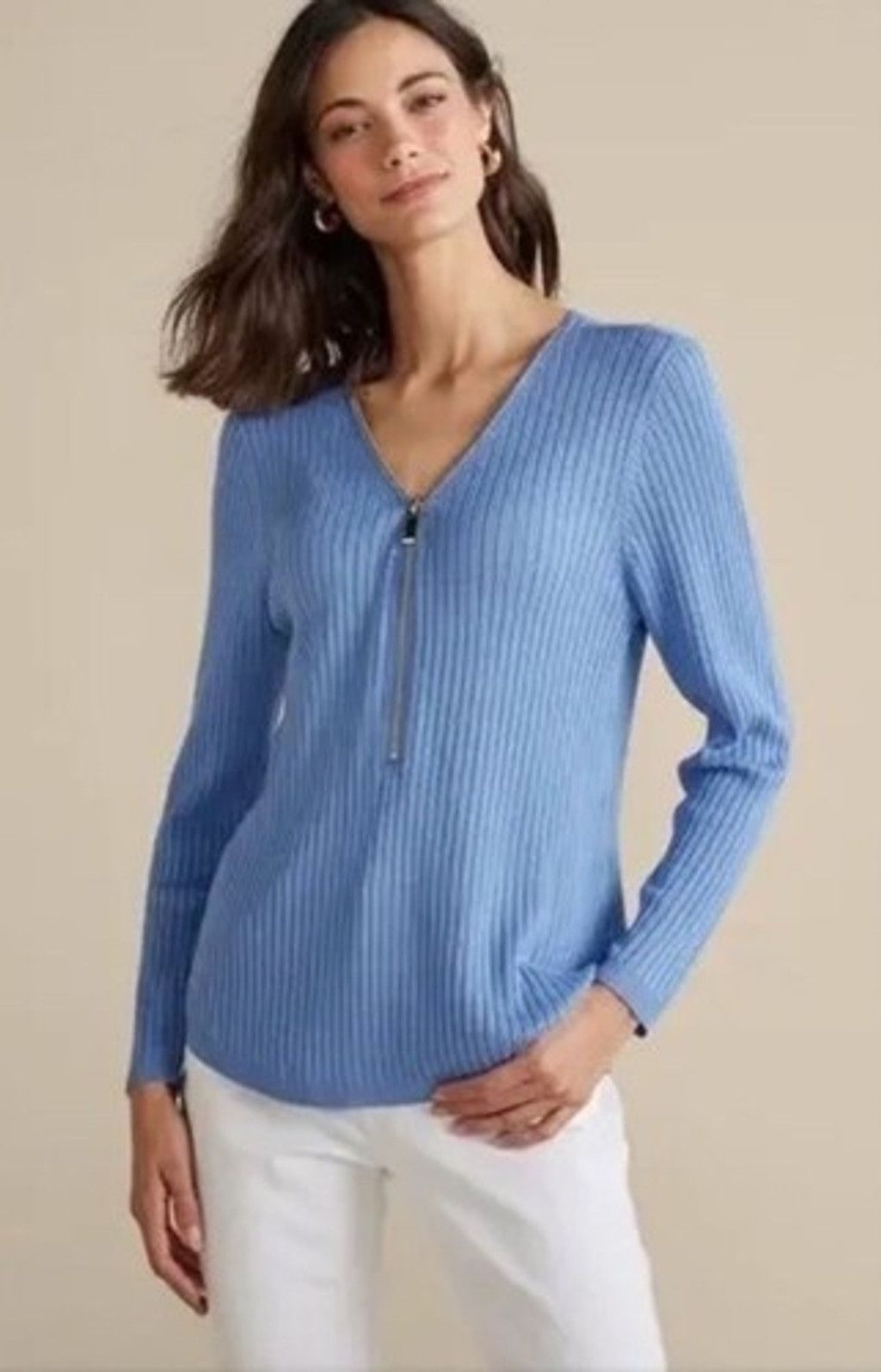 Soft Surroundings Soft Surroundings Blue Zip Valentina V-Neck Sweater Women XL Size XL / US 12-14 / IT 48-50 - 8 Thumbnail