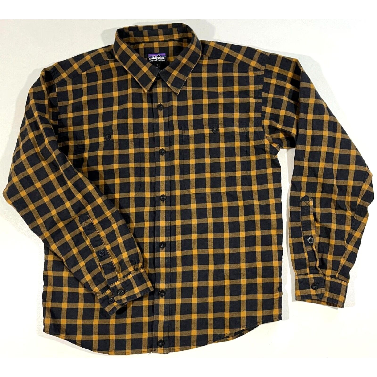 Patagonia VINTAGE Patagonia Men's Plaid Pima Cotton Shirt Long Sleeve Sz M Mustard Yellow Black Button-Up Collared Pocketed Outdoor Classic Mens Size US M / EU 48-50 / 2 - 3 Thumbnail