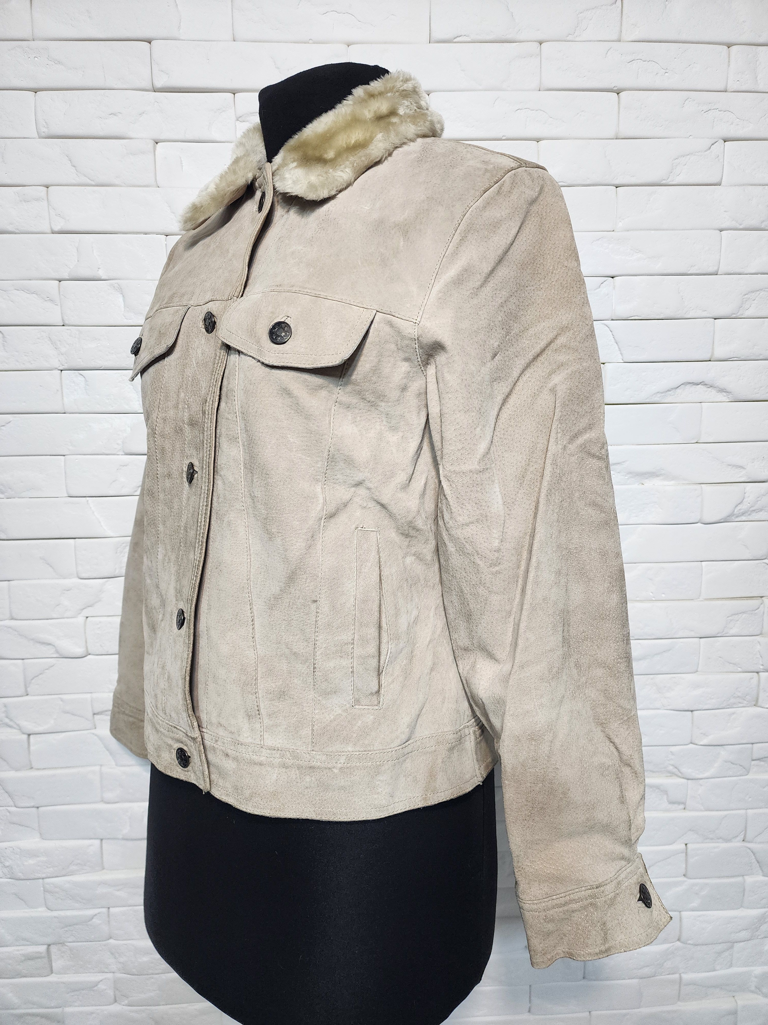 Genuine Leather Beige Suede Denim Style Jacket: Women's Leather Jacket Size M / US 6-8 / IT 42-44 - 2 Thumbnail