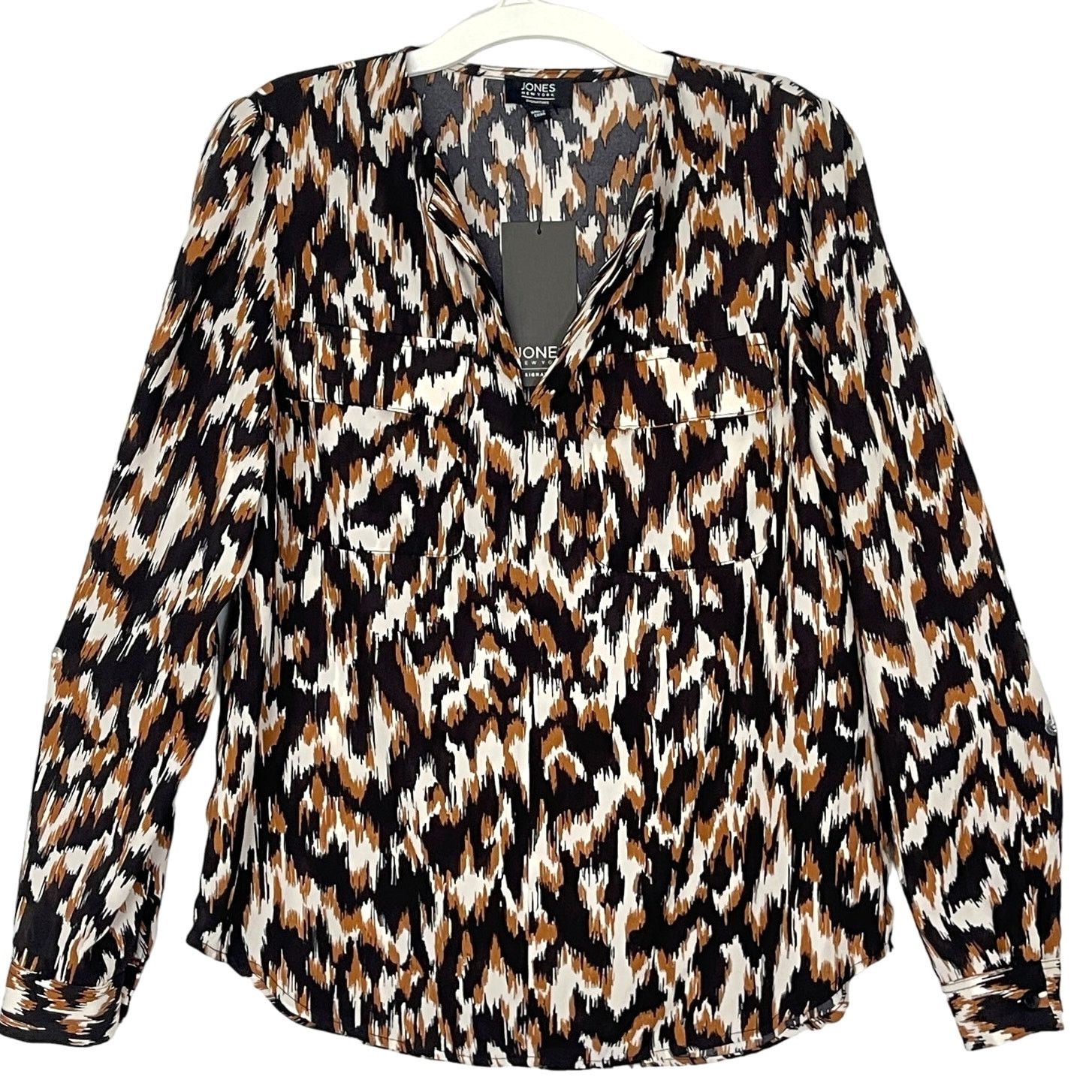 Jones New York Jones NY Long Sleeve Utility Blouse Caramel Black Small Size S / US 4 / IT 40 - 1 Thumbnail