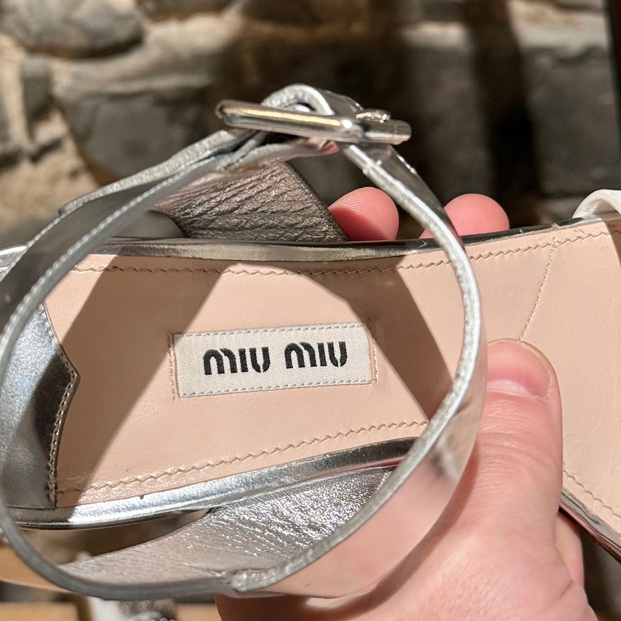 Miu Miu Miu Miu Silver Metallic White Leather Crystal Heeled Sandals Size US 7.5 / IT 37.5 - 11 Thumbnail