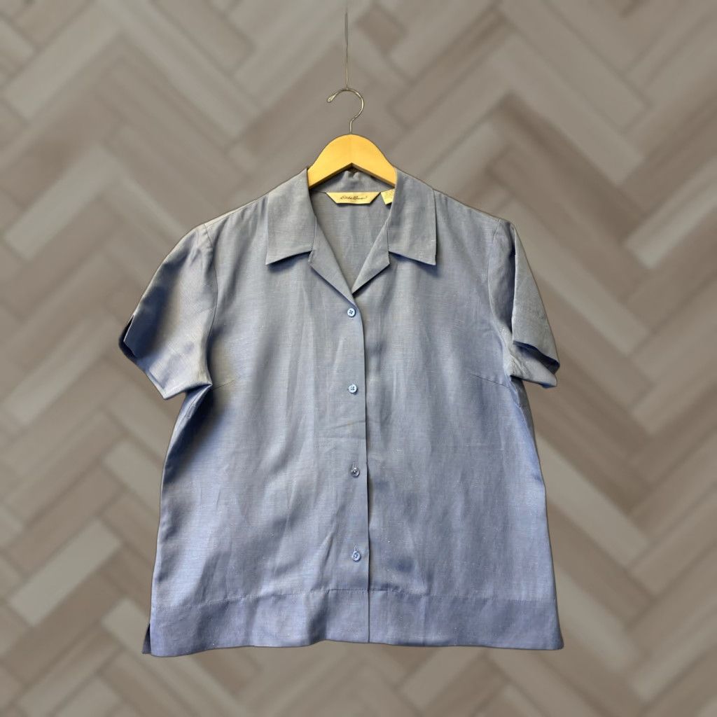 Eddie Bauer Eddie Bauer Women’s Button Shirt L Linen Blend Blue Short Sleeve Casual Business 14828 Size L / US 10 / IT 46 - 1 Thumbnail