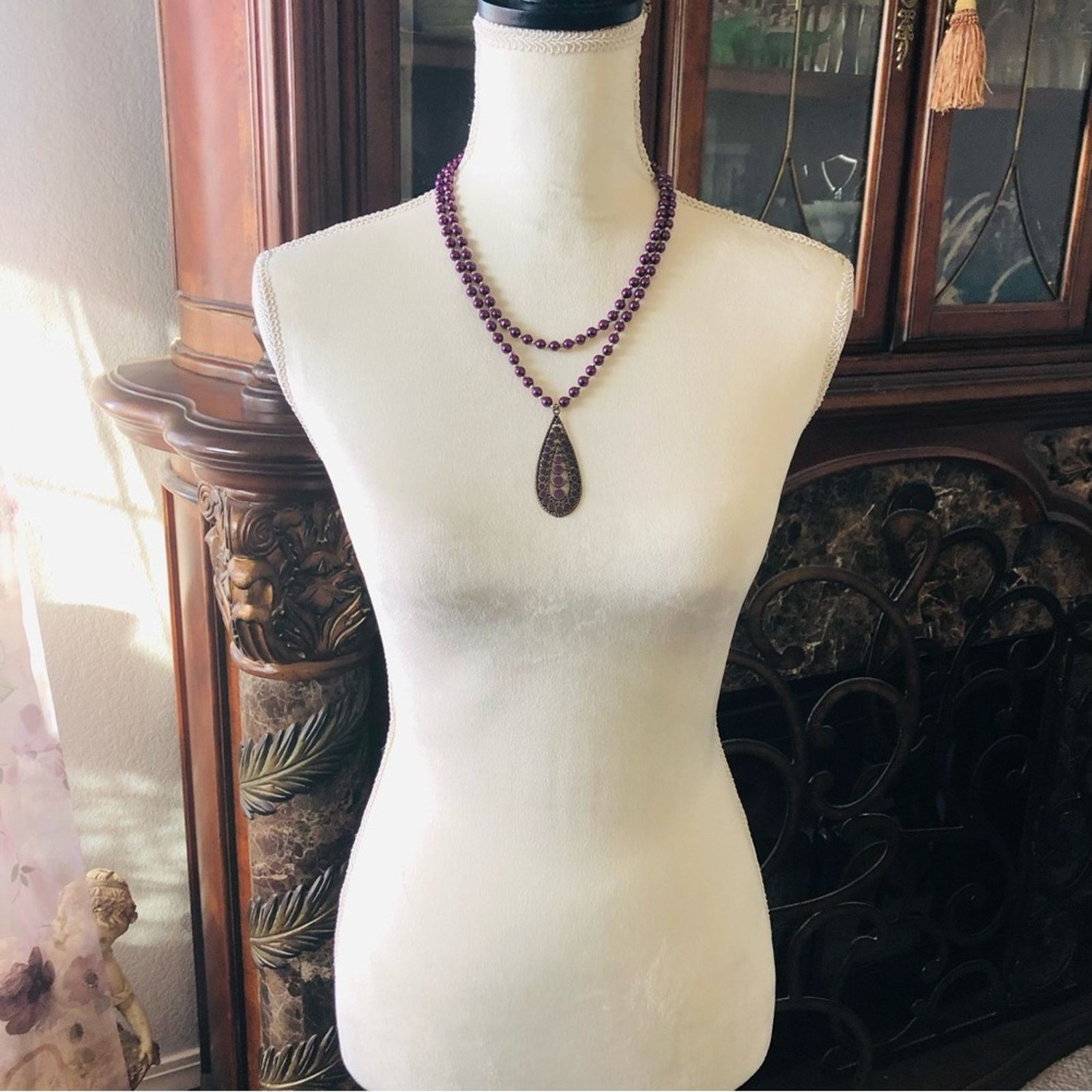 Handmade Handcrafted double strand purple Czech Pearl necklace Size ONE SIZE - 5 Thumbnail