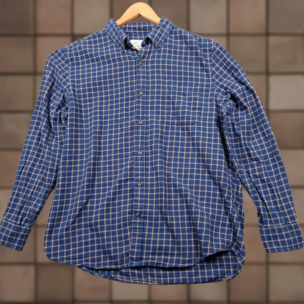 Vintage St. John's Bay Mens Large Blue Tan Plaid Flannel Shirt 100% Cotton Button-Up Pocket Long Sleeve Casual Menswear Size US L / EU 52-54 / 3 - 1 Thumbnail