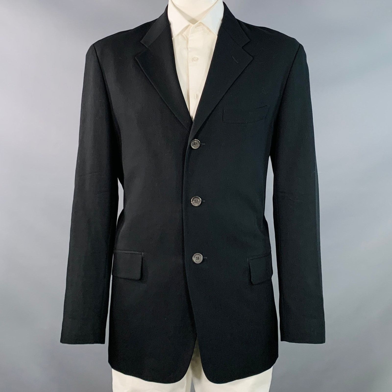 Issey Miyake ISSEY MIYAKE Size L Black Twill Wool Notch Lapel Sport Coat Size 44R - 1 Thumbnail