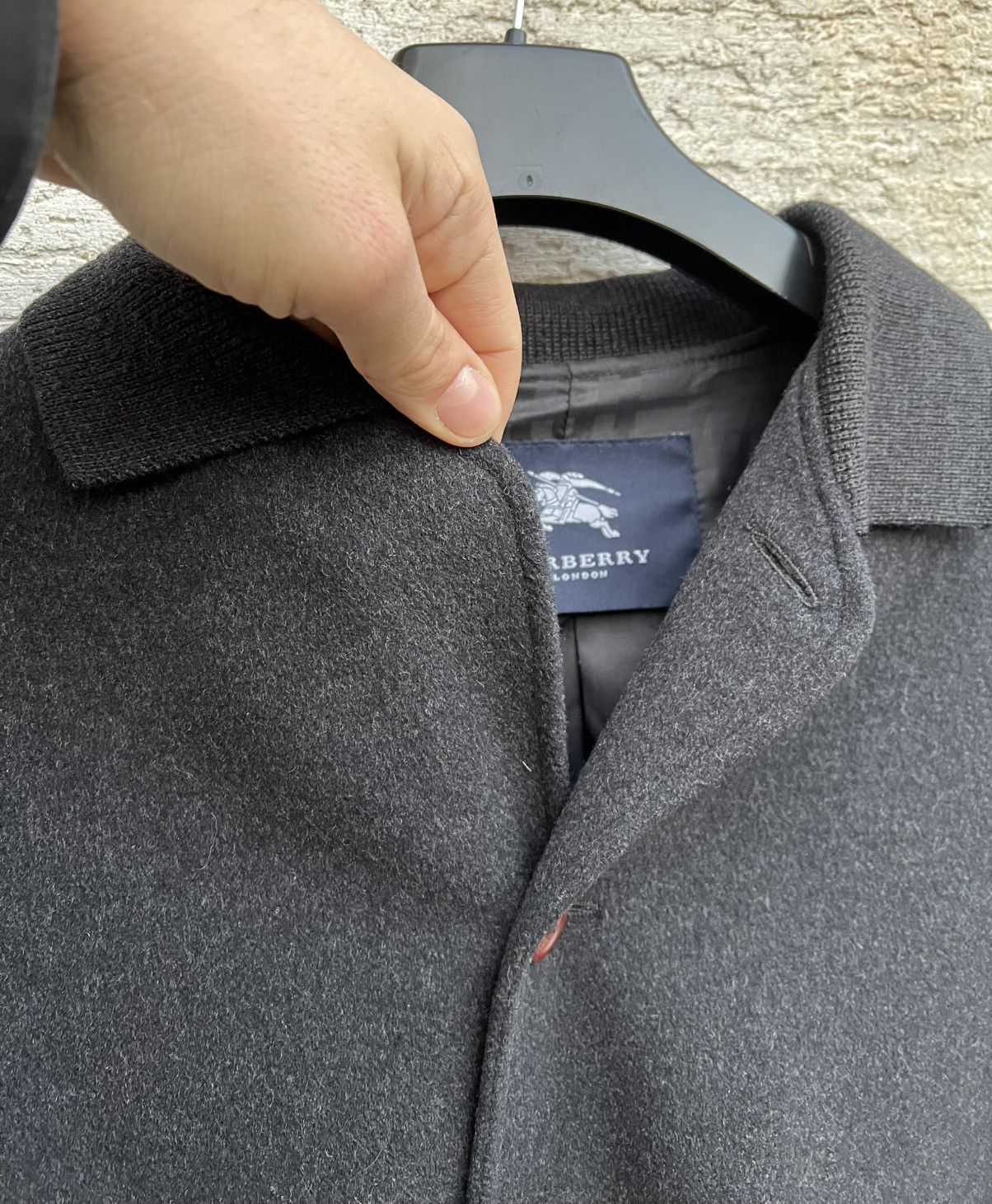 Burberry × Vintage Burberry Wool Gray Jacket Knit Sleeve Coat Size US L / EU 52-54 / 3 - 6 Thumbnail