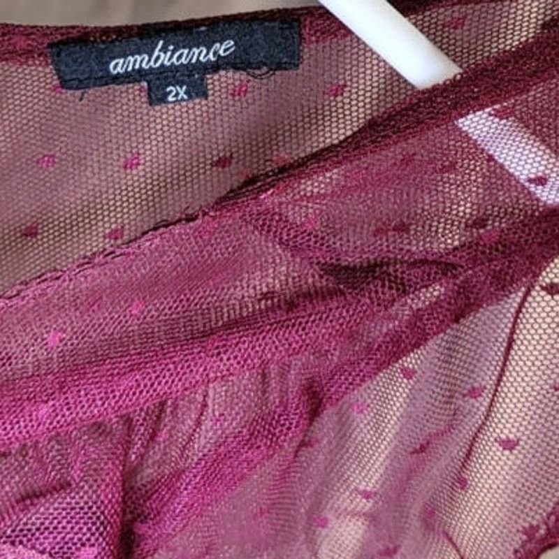 Other Ambiance Wine Red Lace Sheer Bodysuit Size 2X Size XXL / US 16-18 / IT 52-54 - 3 Thumbnail