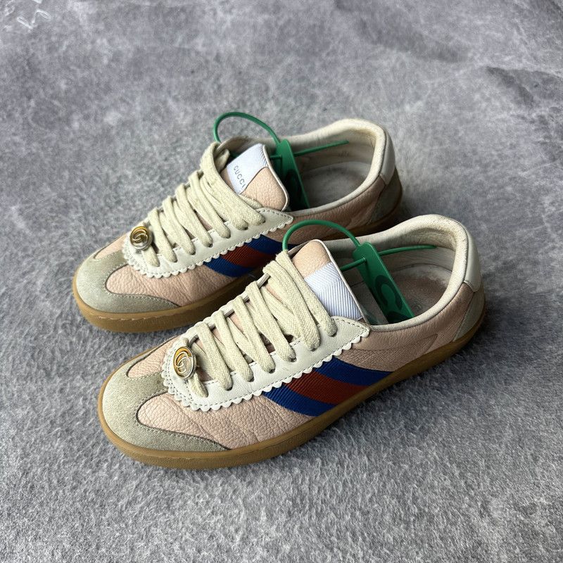 Gucci Gucci G74 Web Leather Fashion Sneakers for Women 0079 Size US 5 / IT 35 - 1 Thumbnail