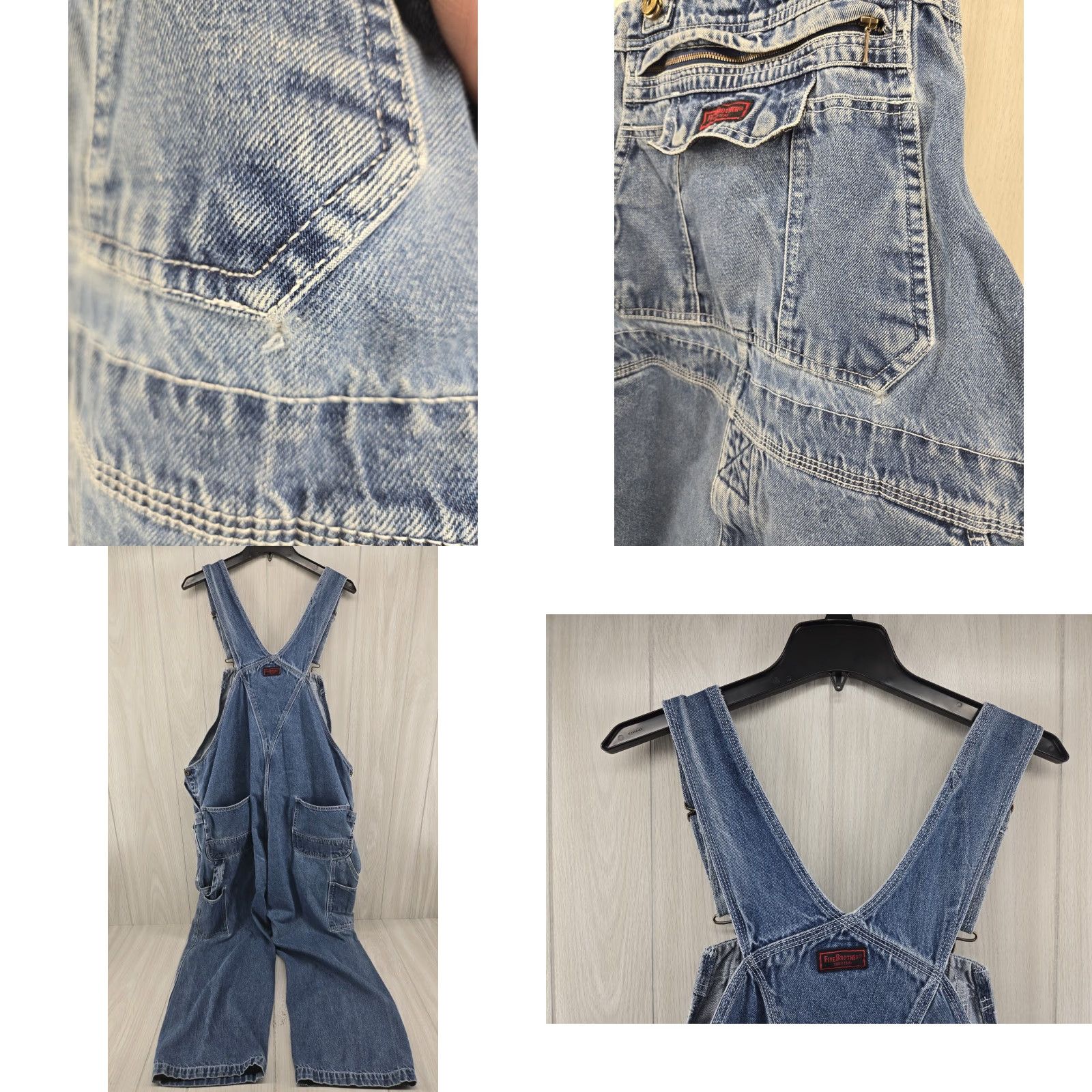 Denime Five Brother Bib Overalls Men Denim Workwear 42x29 Blue Jeans Retro 90s Mens Size US 42 / EU 58 - 8 Thumbnail
