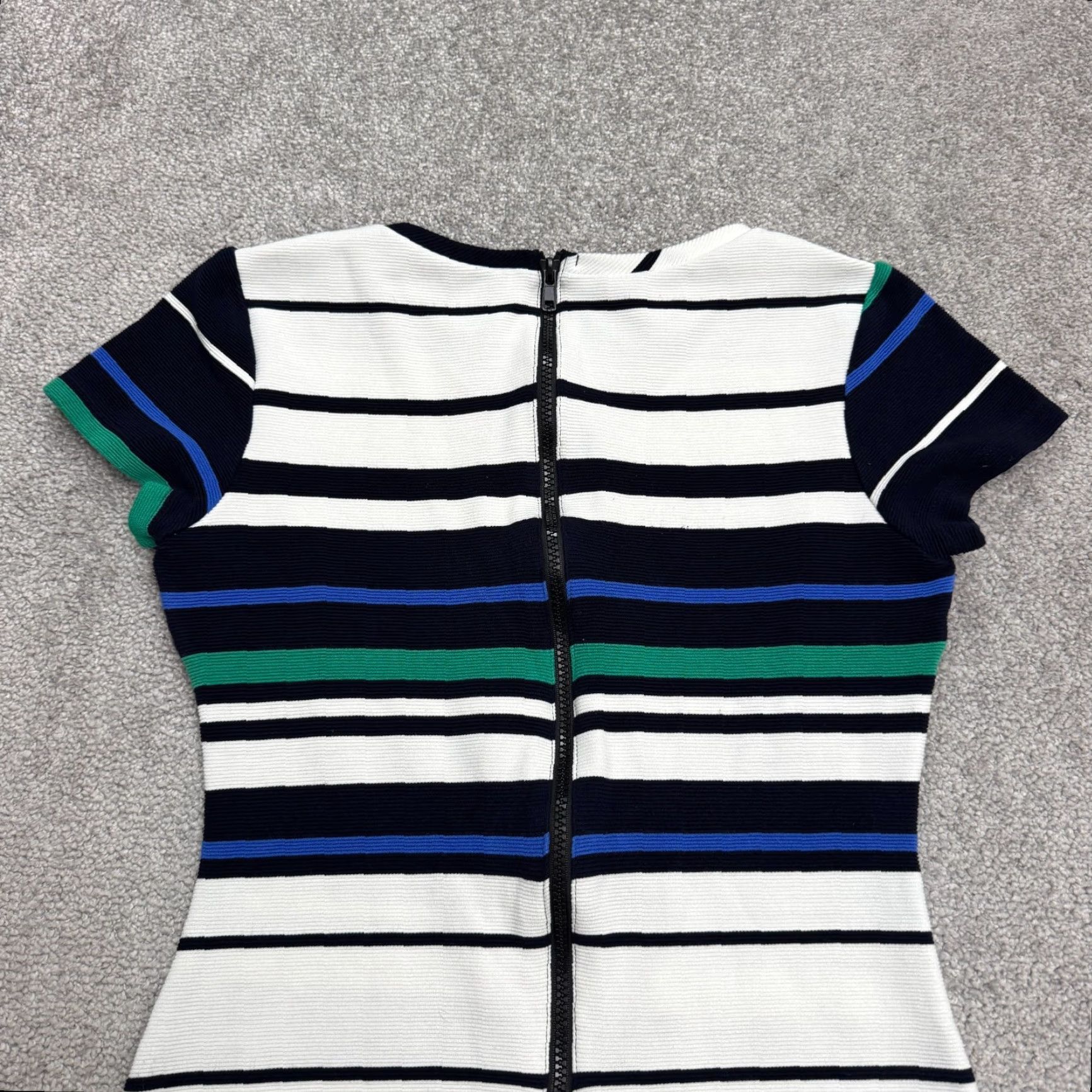 Lulus Lulus Ribbed Knit Bodycon Dress Womens Medium Multicolor Striped Zipper Dress Length Knee Casual Workwear Size M / US 6-8 / IT 42-44 - 5 Thumbnail