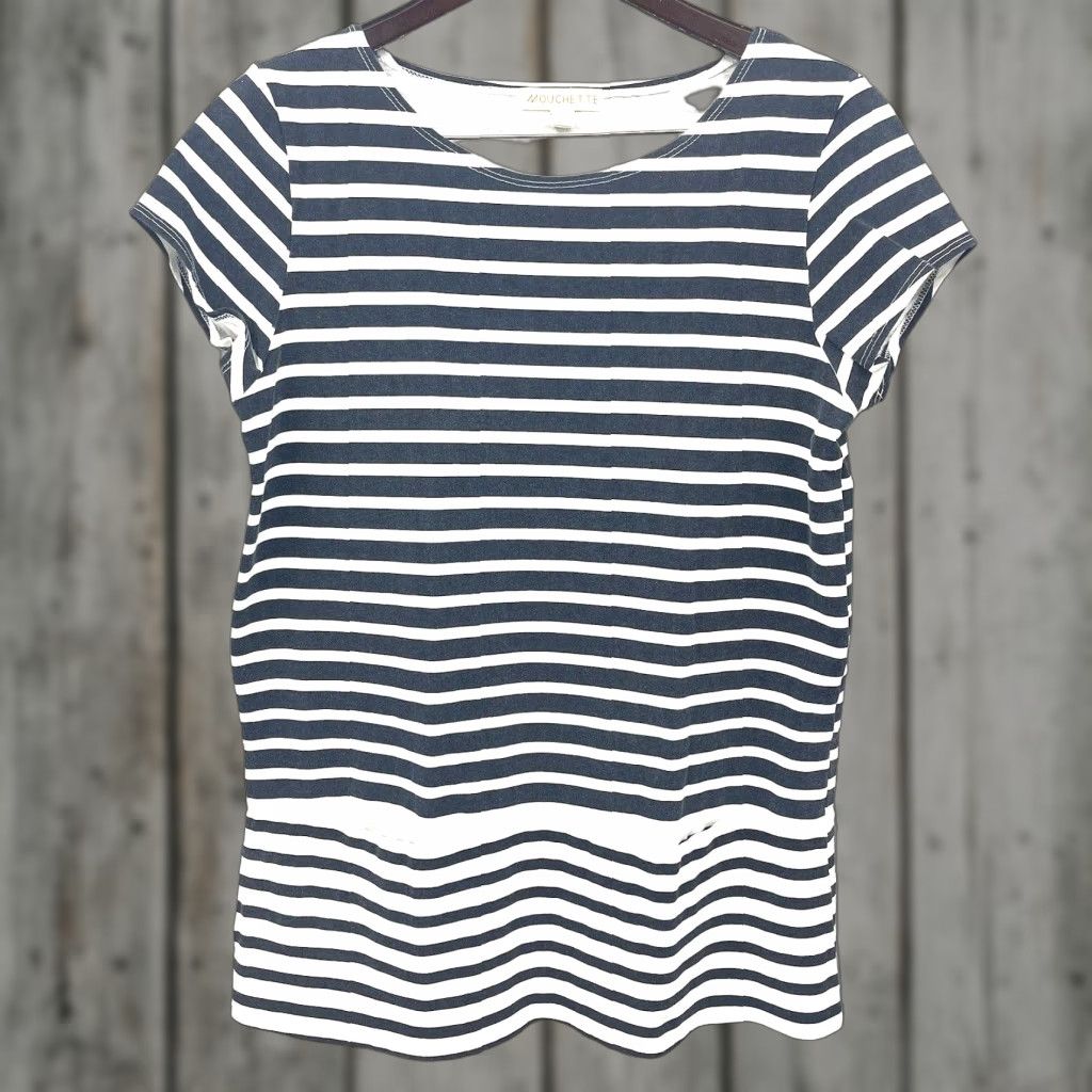 Nautica Mouchette Blouse Womens Large Tunic Striped Double Pocket Pockets Tee Nautical Preppy Size L / US 10 / IT 46 - 1 Thumbnail