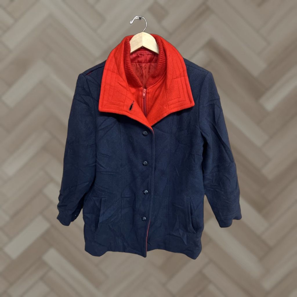 Vintage VINTAGE Nobter Fashions Coat Womens S/M Wool Blue 100% USA Oversized Long Blue Red Business Capable Size S / US 4 / IT 40 - 1 Thumbnail
