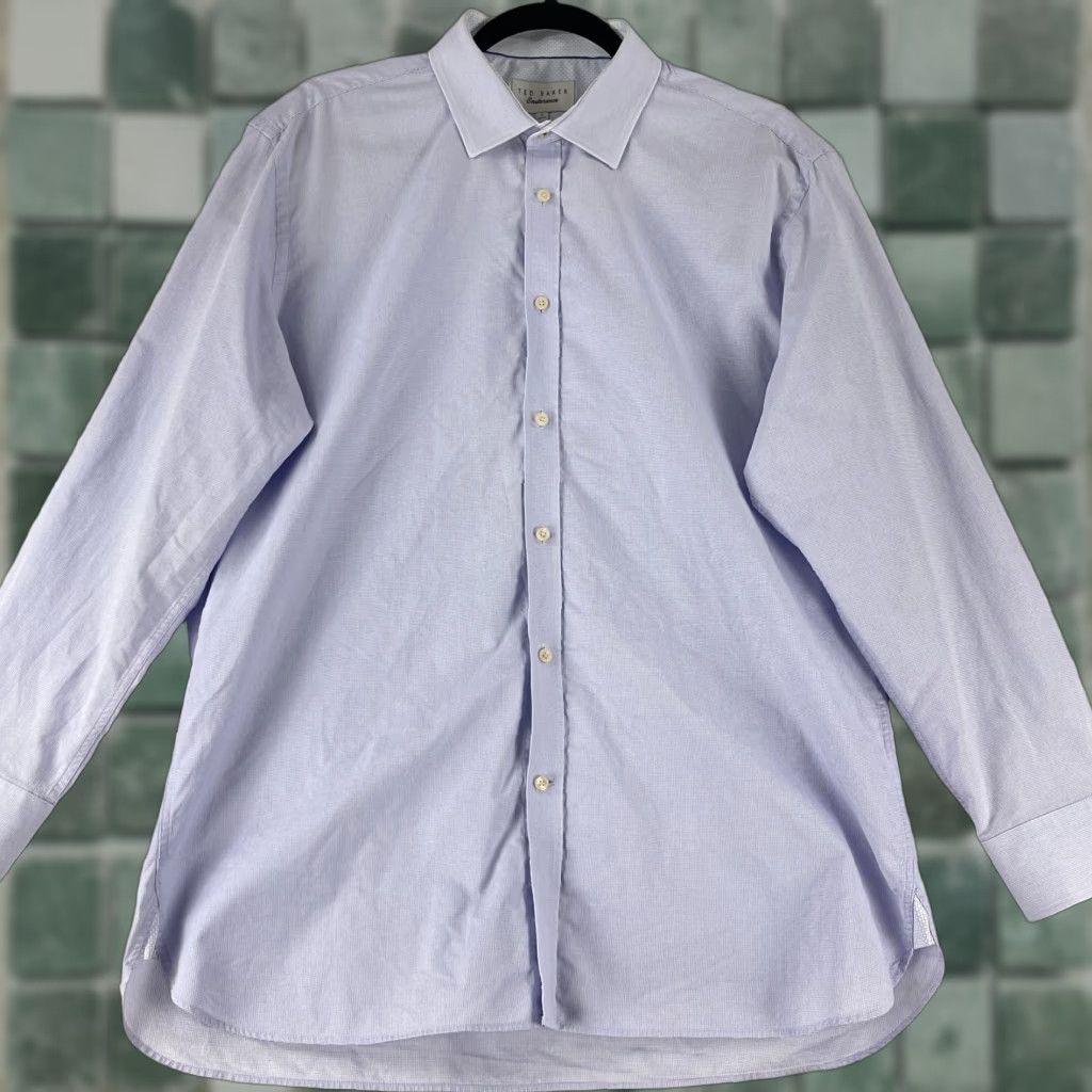 Ted Baker Ted Baker Endurance Button-Up Dress Shirt Mens XL Purple Geo Print 100% Cotton Geometric City London Preppy Shirt Size 46R - 1 Thumbnail