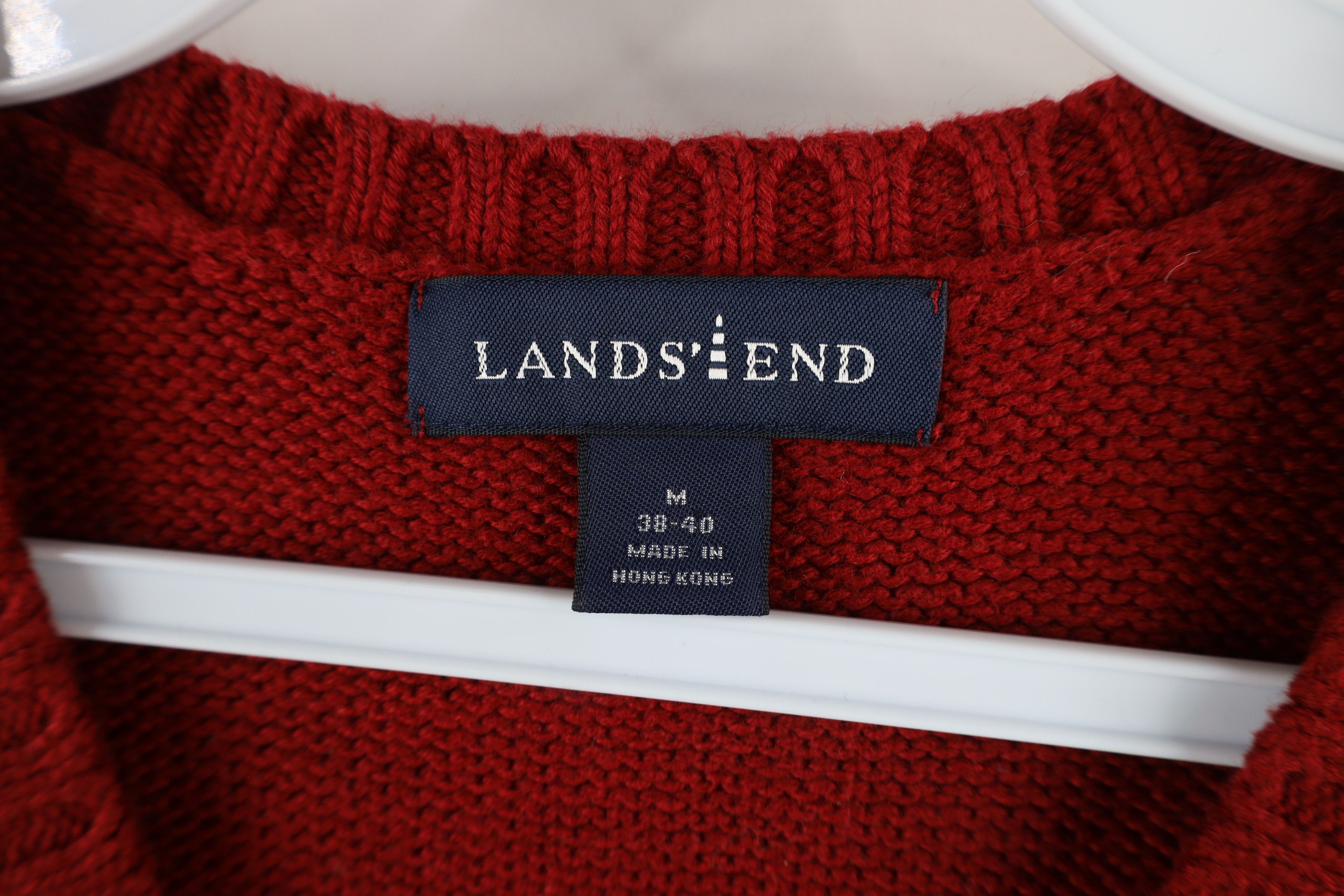 Lands' End × Vintage Vintage 90s Lands End Cotton Knit V-Neck Sweater Vest Red Size US M / EU 48-50 / 2 - 5 Thumbnail