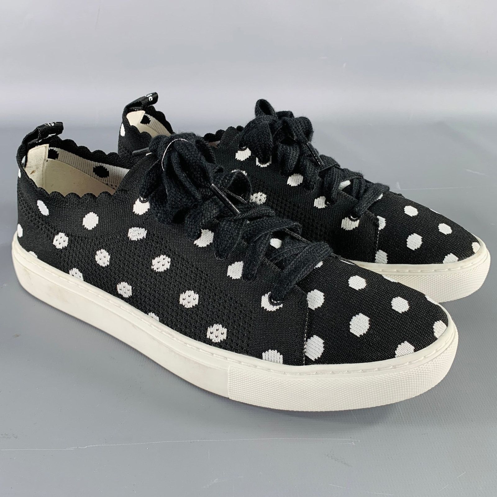 Kate Spade 9.5 Black White Nylon Polka Dot Scallop Trim Sneakers Size US 9.5 / IT 39.5 - 1 Thumbnail
