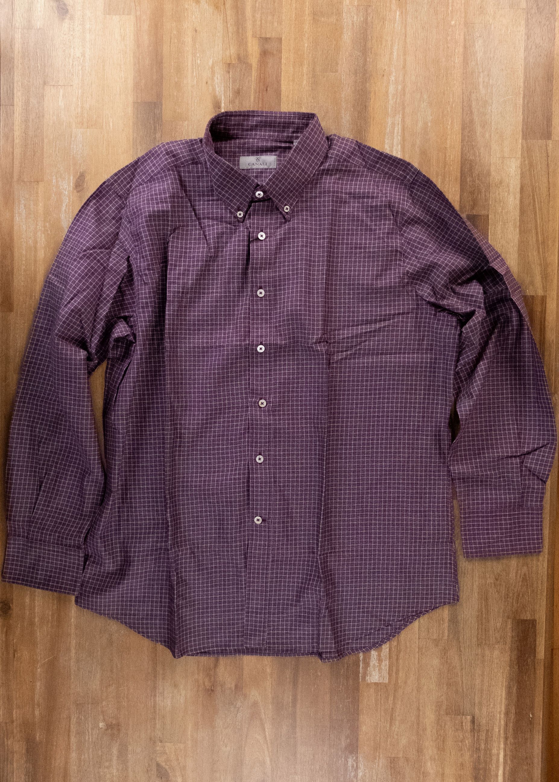 Canali CANALI burgundy gingham motif button-down cotton shirt XXL Size US XXL / EU 58 / 5 - 1 Thumbnail