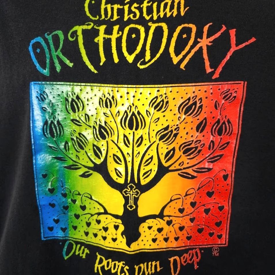 Vintage VINTAGE Christian Orthodoxy T Shirt Mens Size XL 90s Roots Run Deep Rainbow Cross Black Cotton Oneita Short Sleeve Crew Neck Bible Theme Size US XL / EU 56 / 4 - 3 Thumbnail