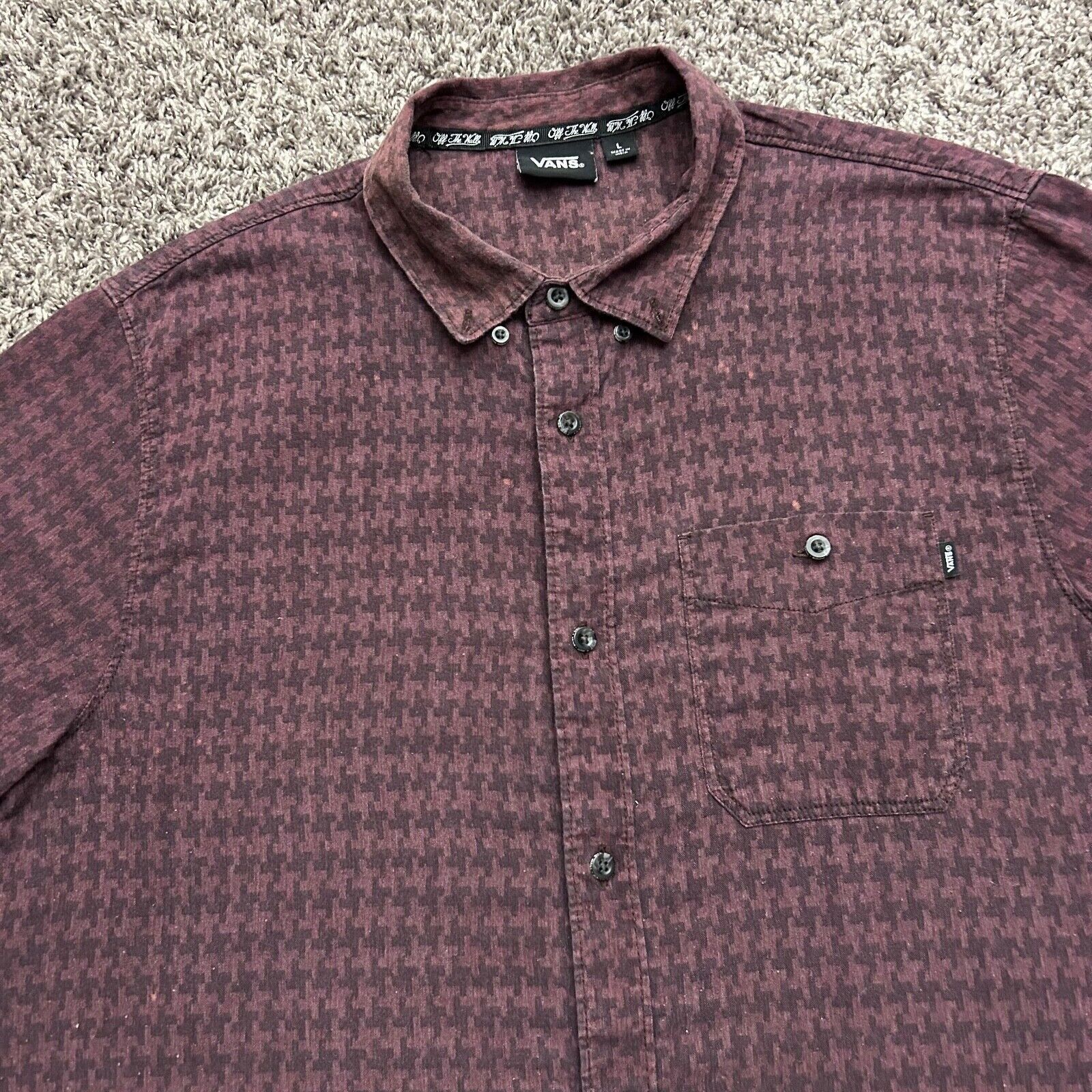 Vans Vans Houndstooth Shirt Button Up Cotton Blend Short Sleeve Size US L / EU 52-54 / 3 - 5 Thumbnail