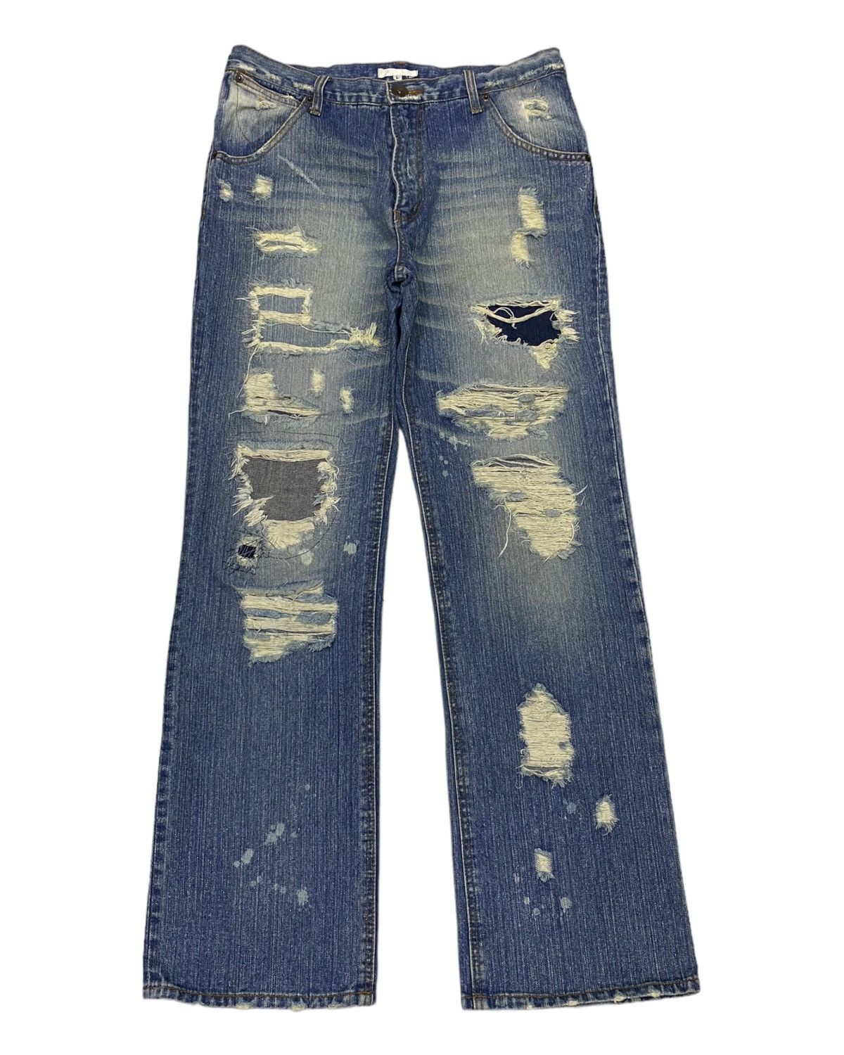 EXHIBITIONIST JAPAN PUNK DISTRESSED DENIM PANTS