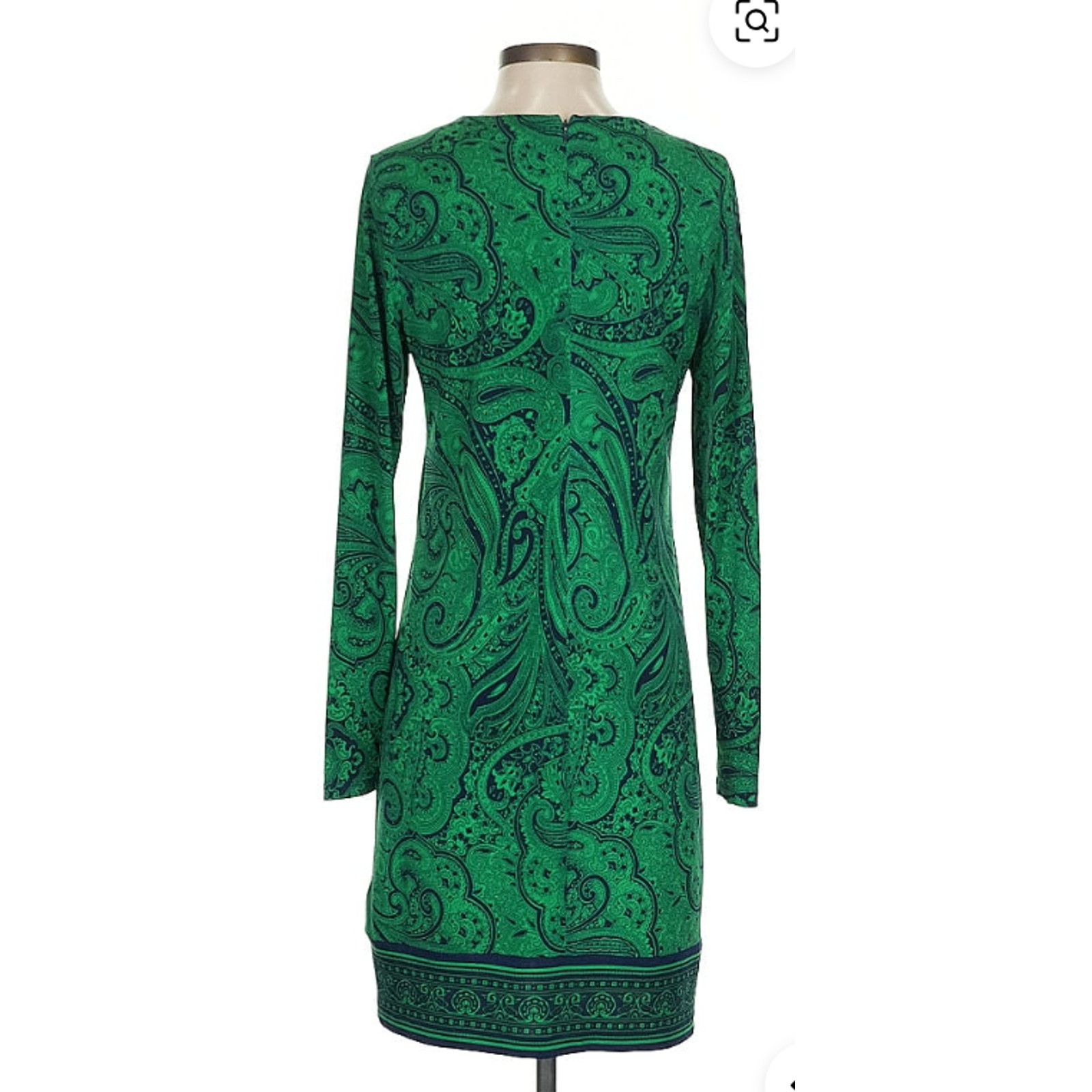 Michael Kors MICHAEL KORS GREEN NAVY PAISLEY LONG SLEEVE SLINKY DRESS S/M Size S / US 4 / IT 40 - 3 Thumbnail