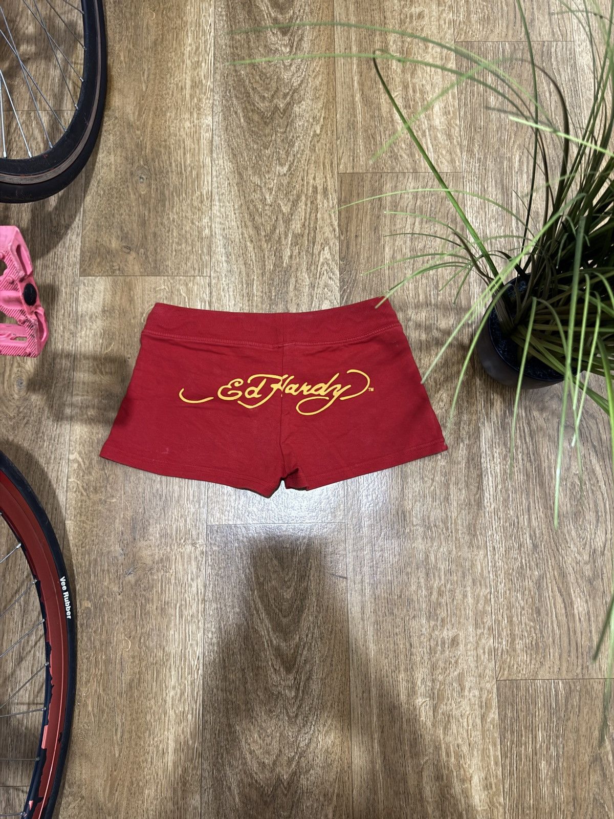 Ed Hardy VINTAGE ED HARDY BY CHRISTIAN AUDIGIER MINI RED SHORTS Size 29" - 1 Thumbnail
