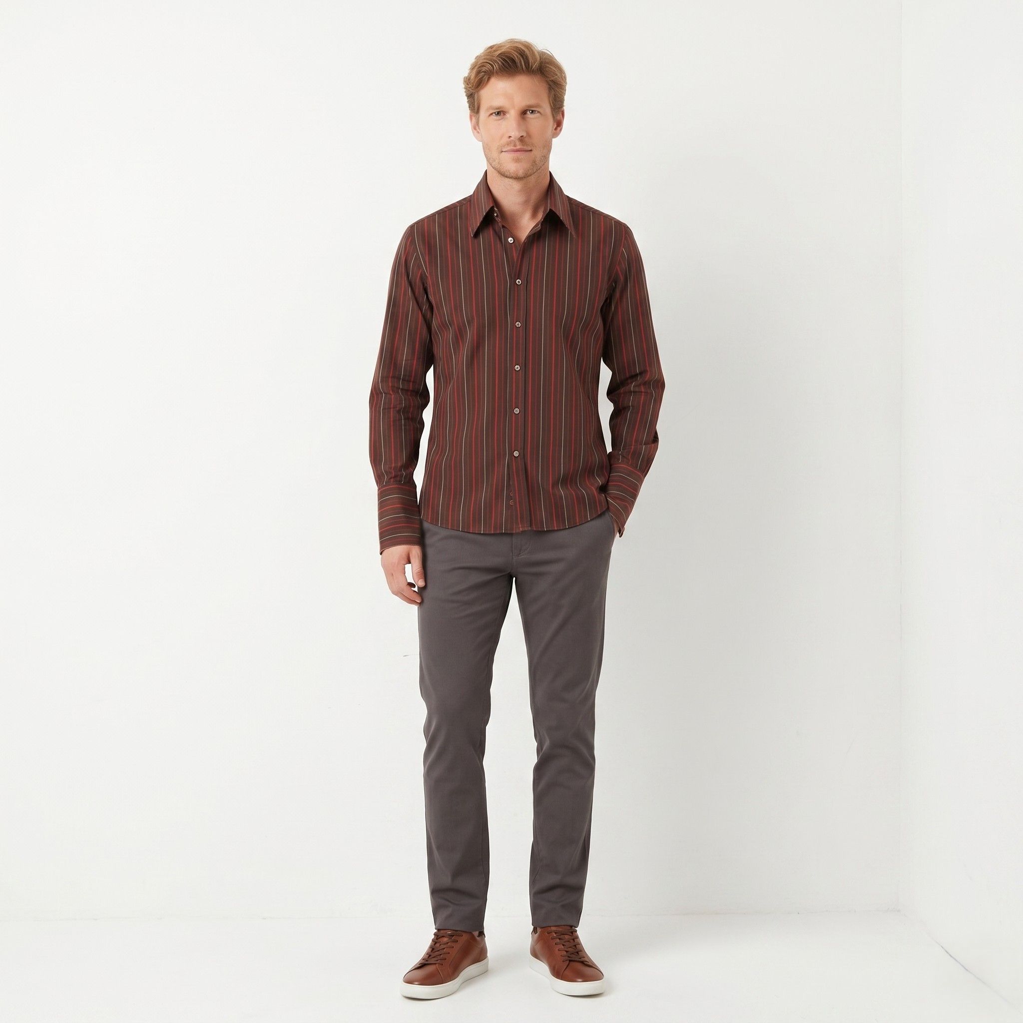Hugo Boss Hugo Boss Men L Casual Shirt Brown Striped Cotton 1414 Size US L / EU 52-54 / 3 - 1 Thumbnail