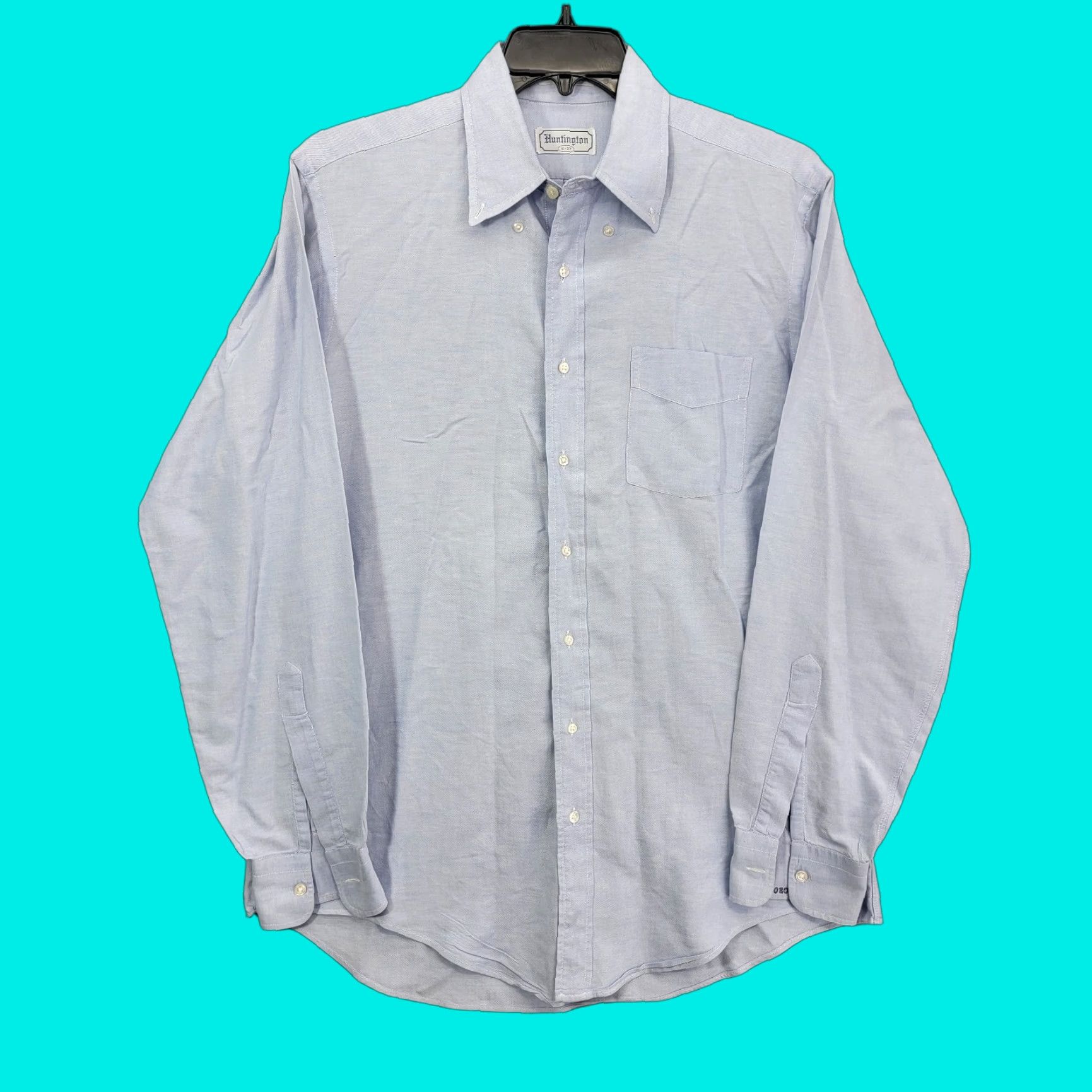 Vintage HUNTINGTON shirt Blue distressed vtg USA made long sleeve button Up Large 16x37 Mens Regular Cotton Vintage Size US L / EU 52-54 / 3 - 1 Thumbnail