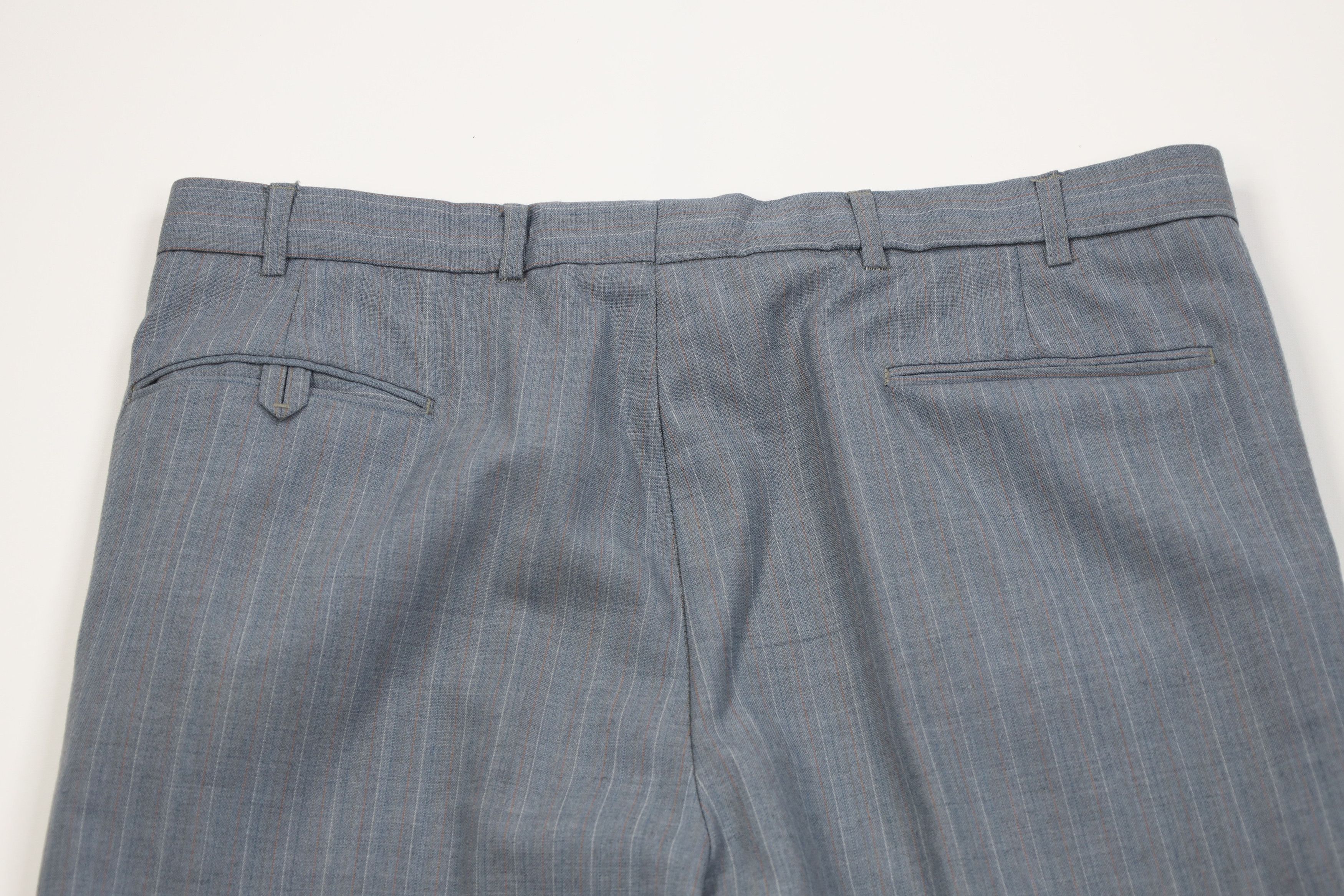 Vintage Vintage 70s 2 Piece Wool Suit Wedding Blue Striped Size 44L - 20 Thumbnail