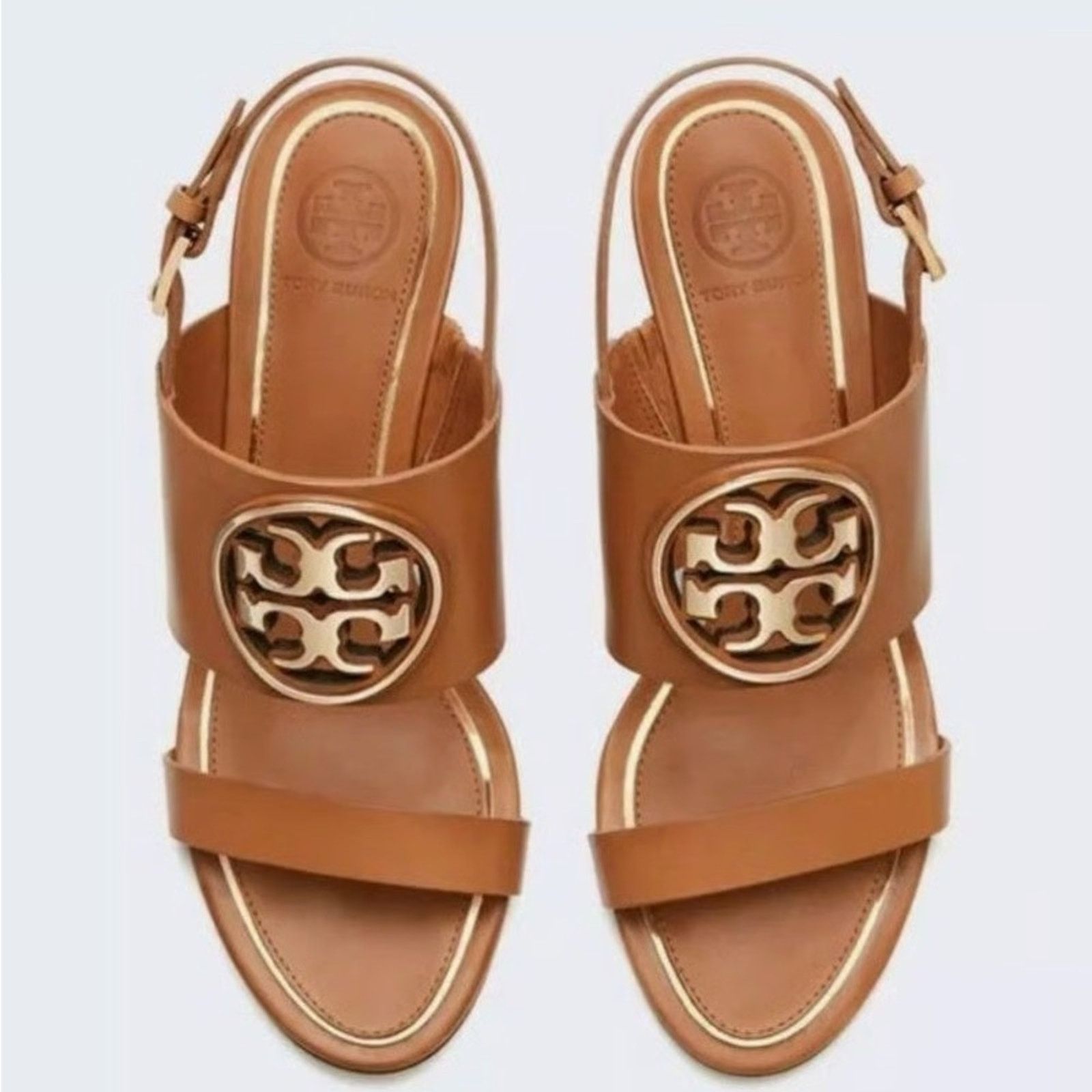 Tory Burch TORY BURCH Brown Leather Rose Gold Miller Wedge $350 Sandals Size US 8.5 / IT 38.5 - 14 Thumbnail