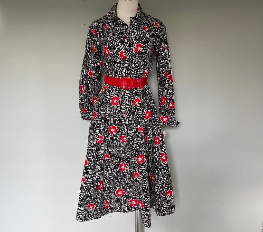 Vintage BNWT 1980s Deadstock Vintage Polka Dot Red Poppy Dress +Belt Size L / US 10 / IT 46 - 2 Thumbnail
