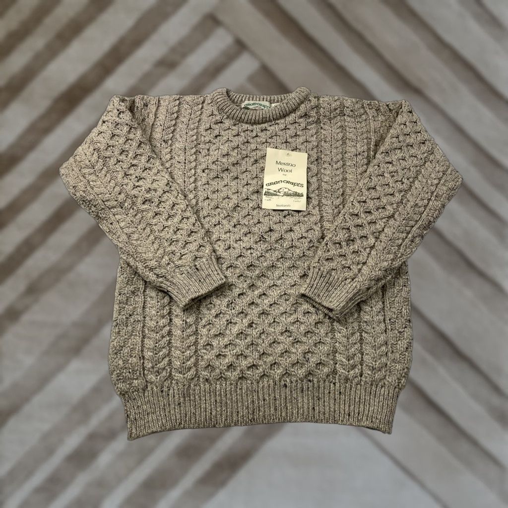 Vintage VINTAGE Aran Crafts Ireland Fisherman Sweater Cable Knit Pullover Womens Small S Crew Neck Merino Wool Oatmeal Knit Style Pullover Size S / US 4 / IT 40 - 1 Thumbnail