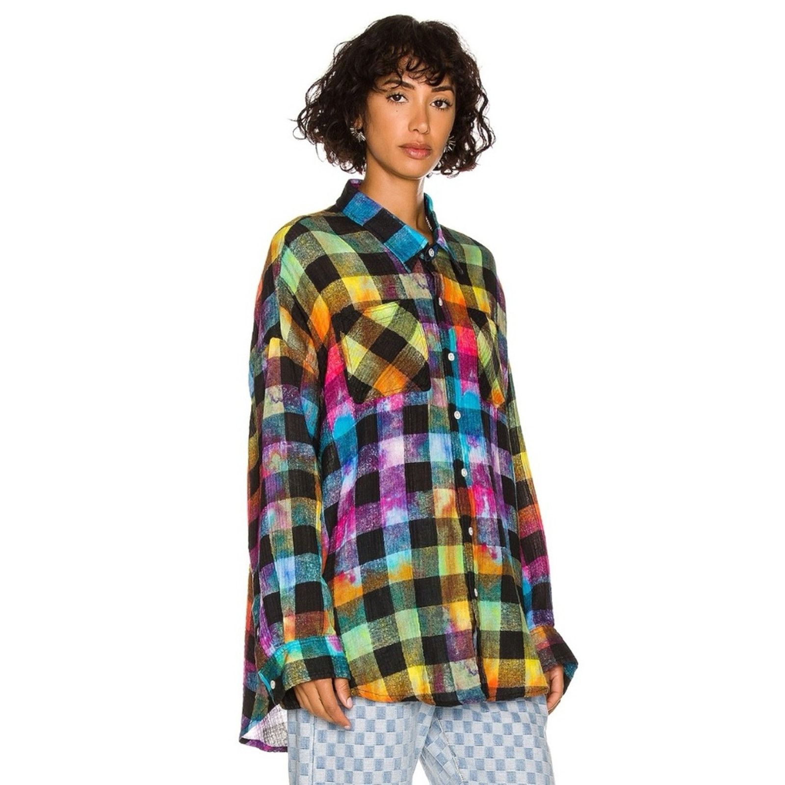 R13 R13 Oversized Drop Neck Shirt (Sz XS) Rainbow Plaid Check Size XS / US 0-2 / IT 36-38 - 2 Thumbnail