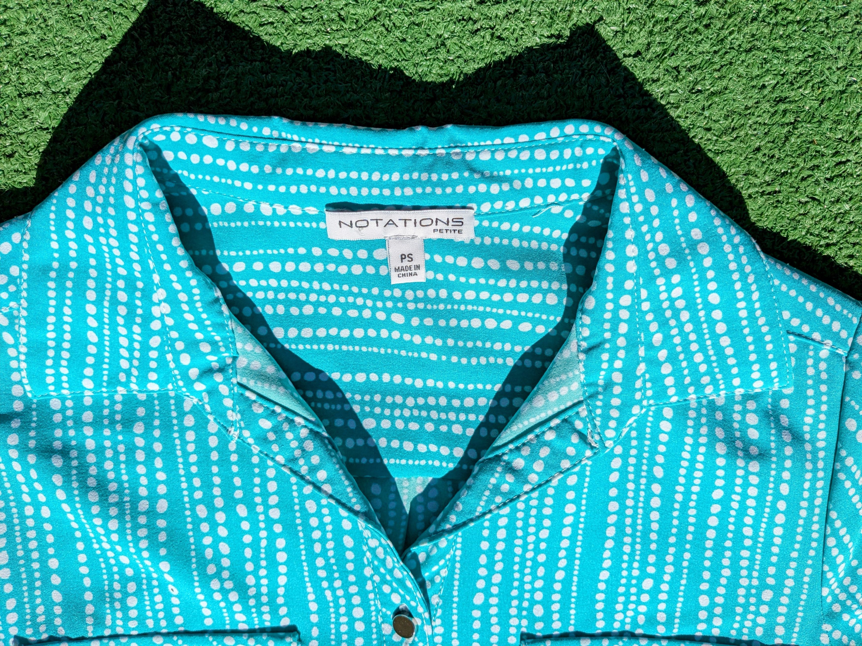 Other DISCOLORED Aquarius Bubbles Notations Petite Blouse Shirt Size S / US 4 / IT 40 - 6 Thumbnail