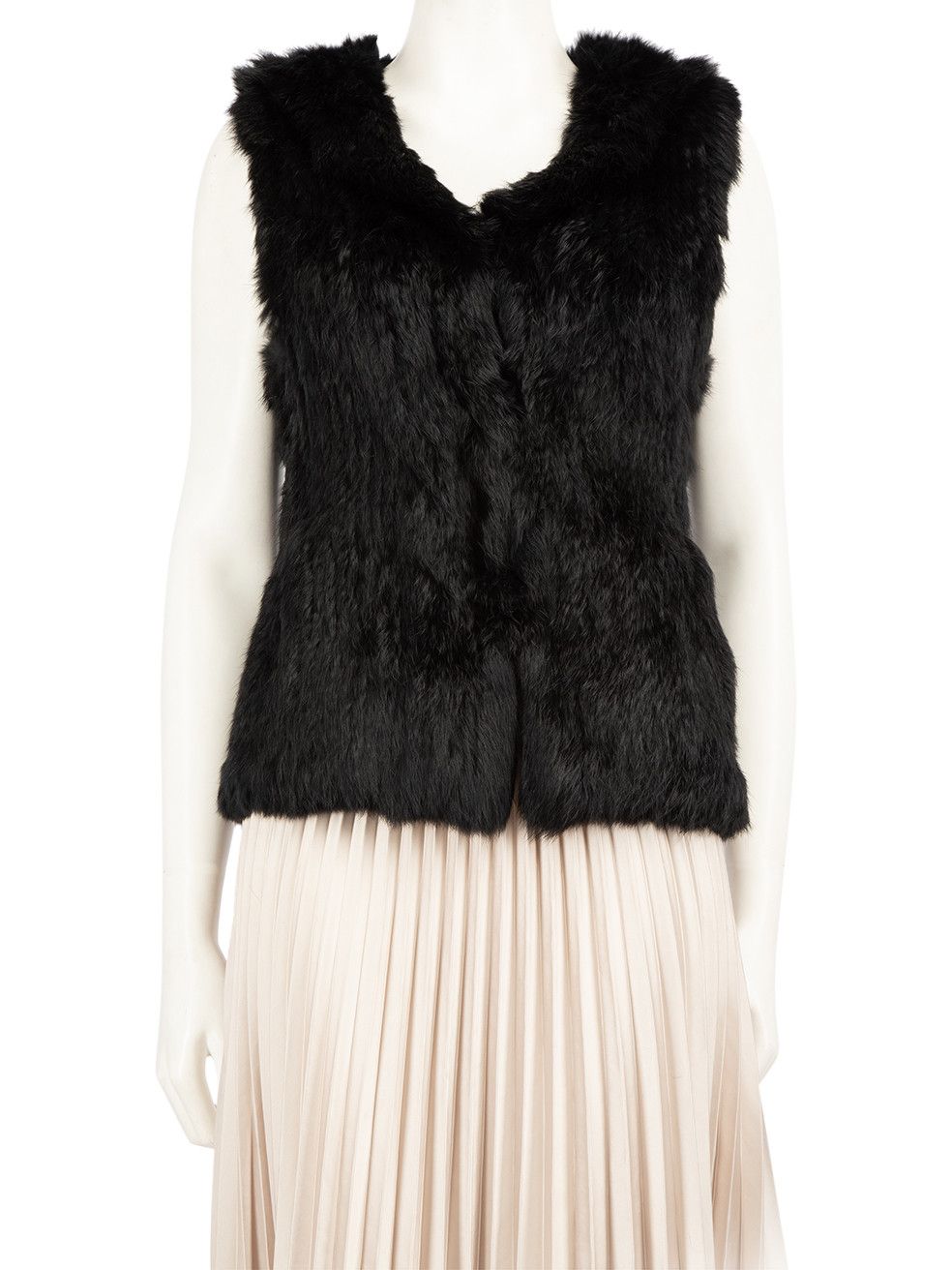 image of YVES Salomon Black Fur Hooded Vest, Women's (Size XS)